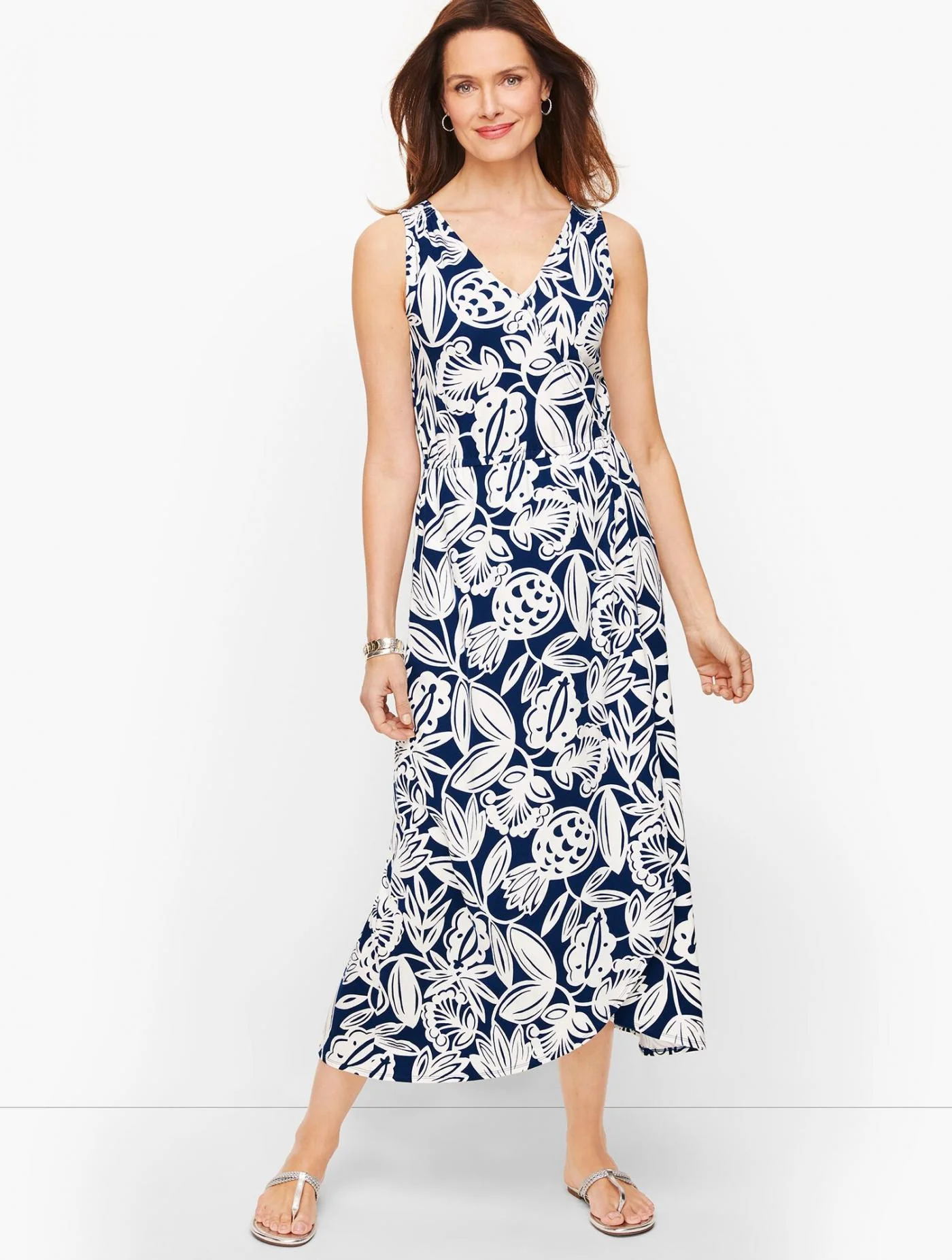 Dresses | Jersey Faux Wrap Maxi Dress INDIA INK/WHITE &#8211; Talbots Womens