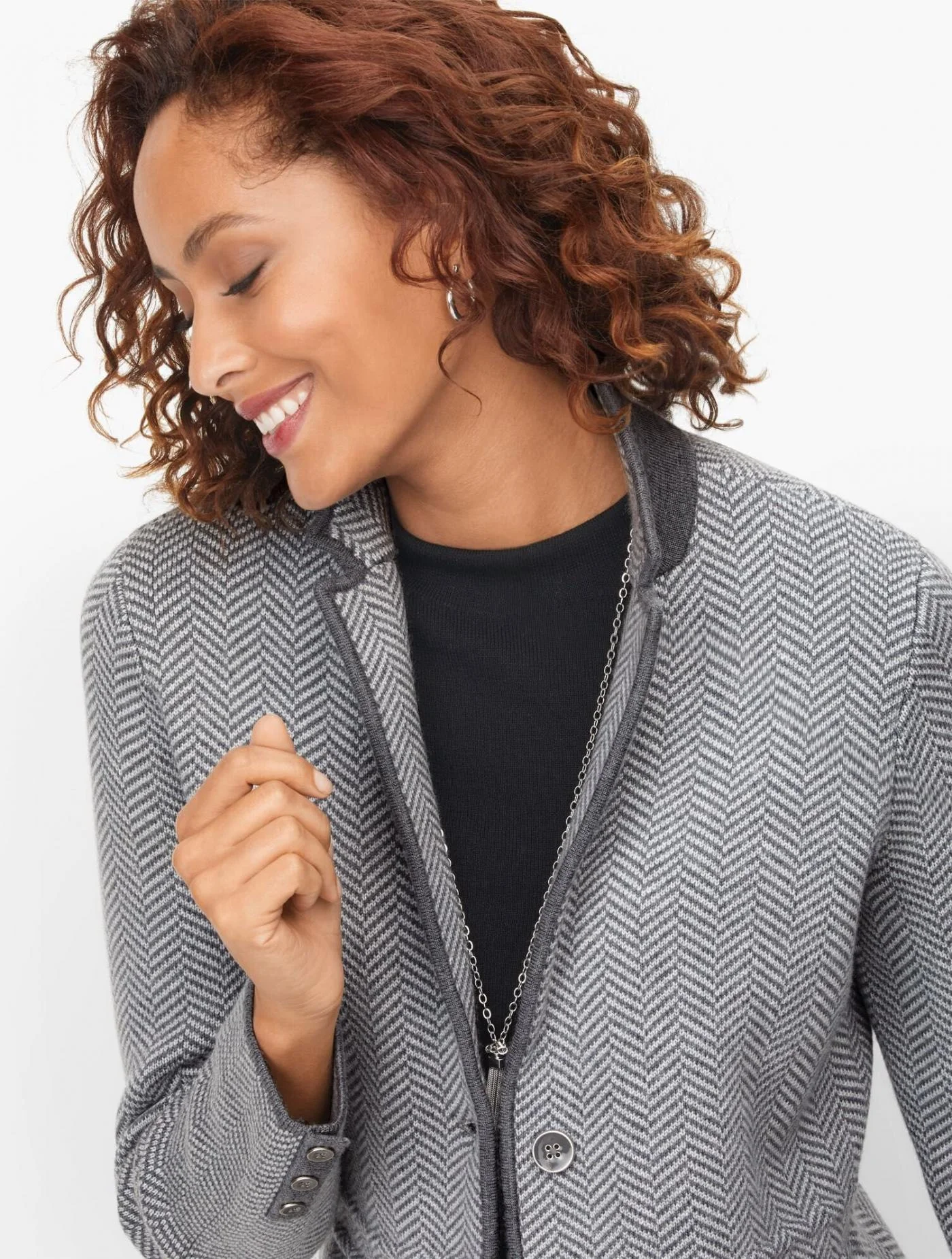 Sweaters | Merino Sweater Jacket &#8211; Herringbone SHADOW HEATHER/GREY &#8211; Talbots Womens