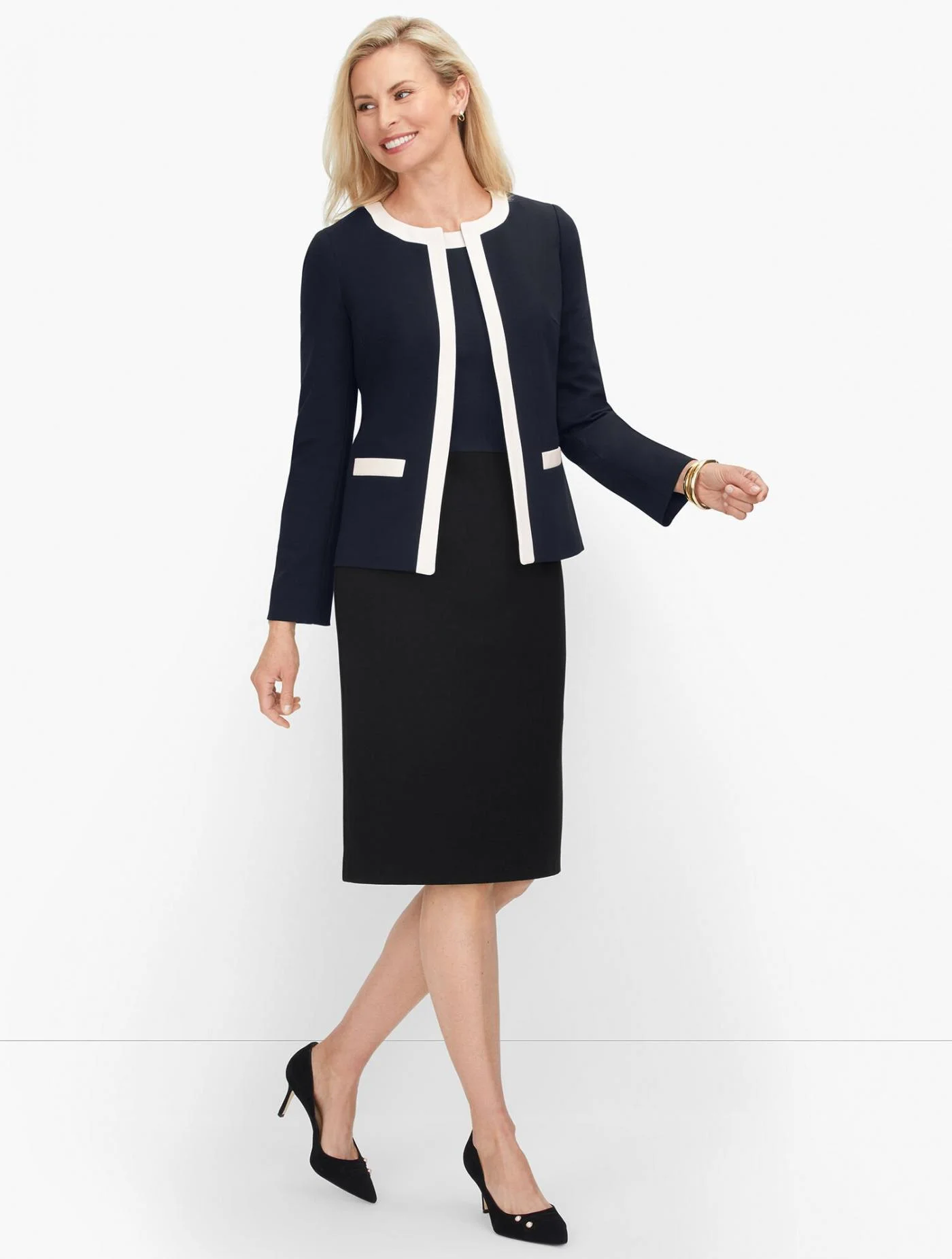 Jackets and Outerwear | Italian Luxe Knit Tipped Jacket NAVY &#8211; Talbots Womens