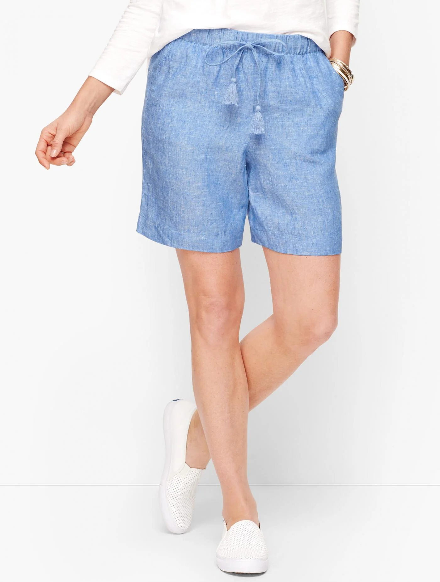 Shorts | Linen Shorts &#8211; 6&quot; &#8211; Cross-Dyed LT CHAMBRAY &#8211; Talbots Womens