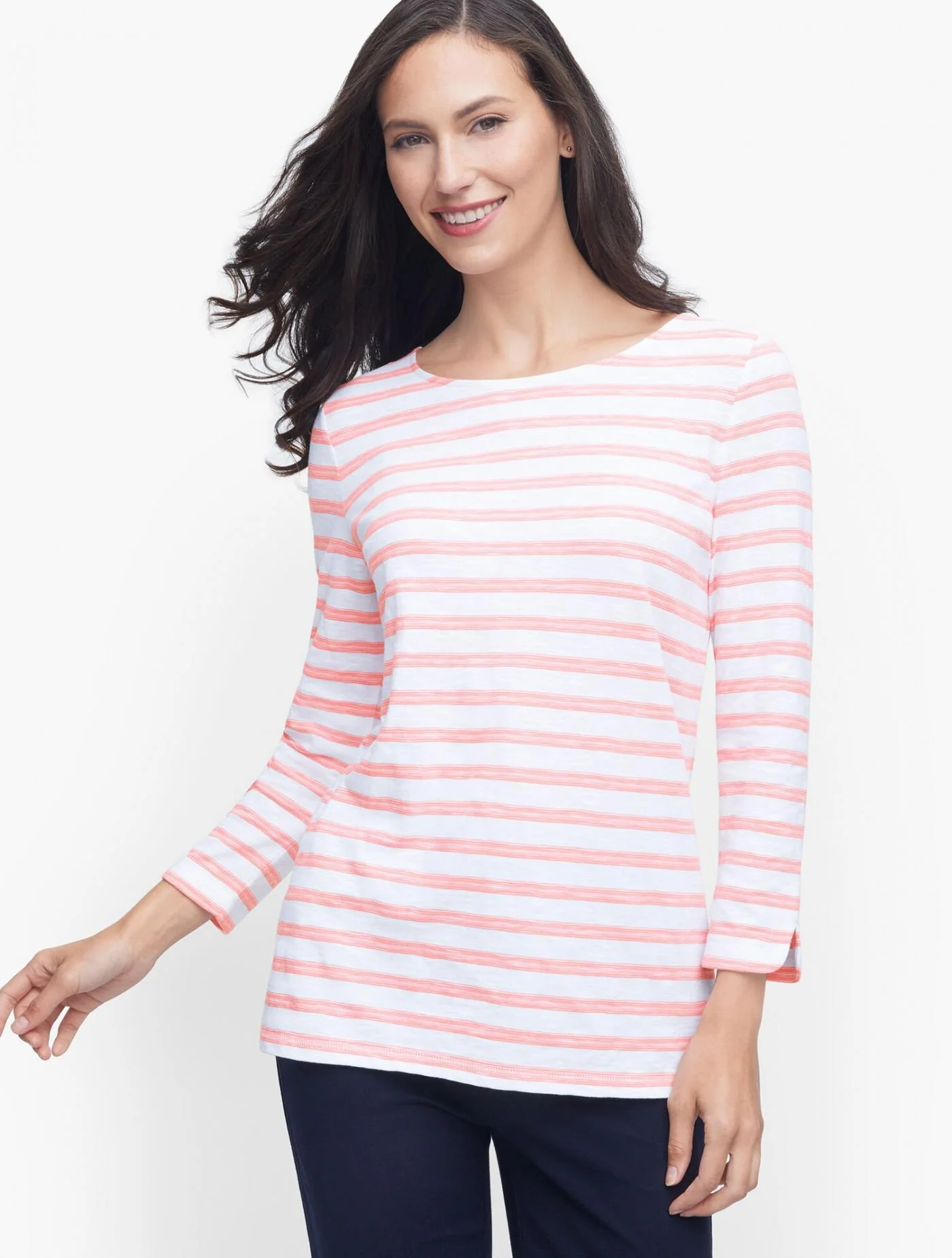 Tees and Knits | Stripe Twist Back Tee GUAVA/WHITE &#8211; Talbots Womens