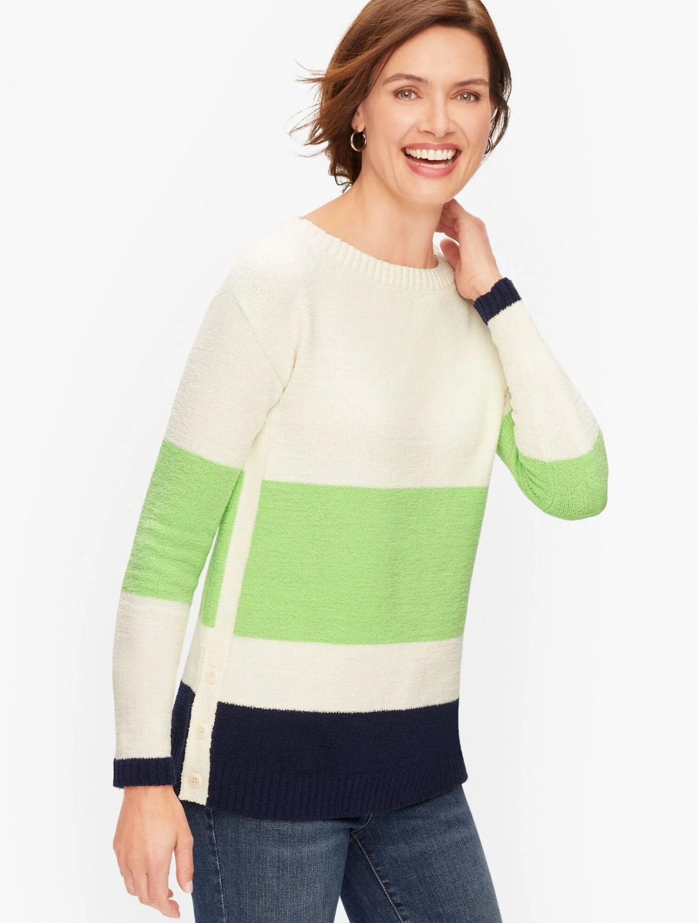 Sweaters | Colorblock Terry Pullover JADE LIME &#8211; Talbots Womens