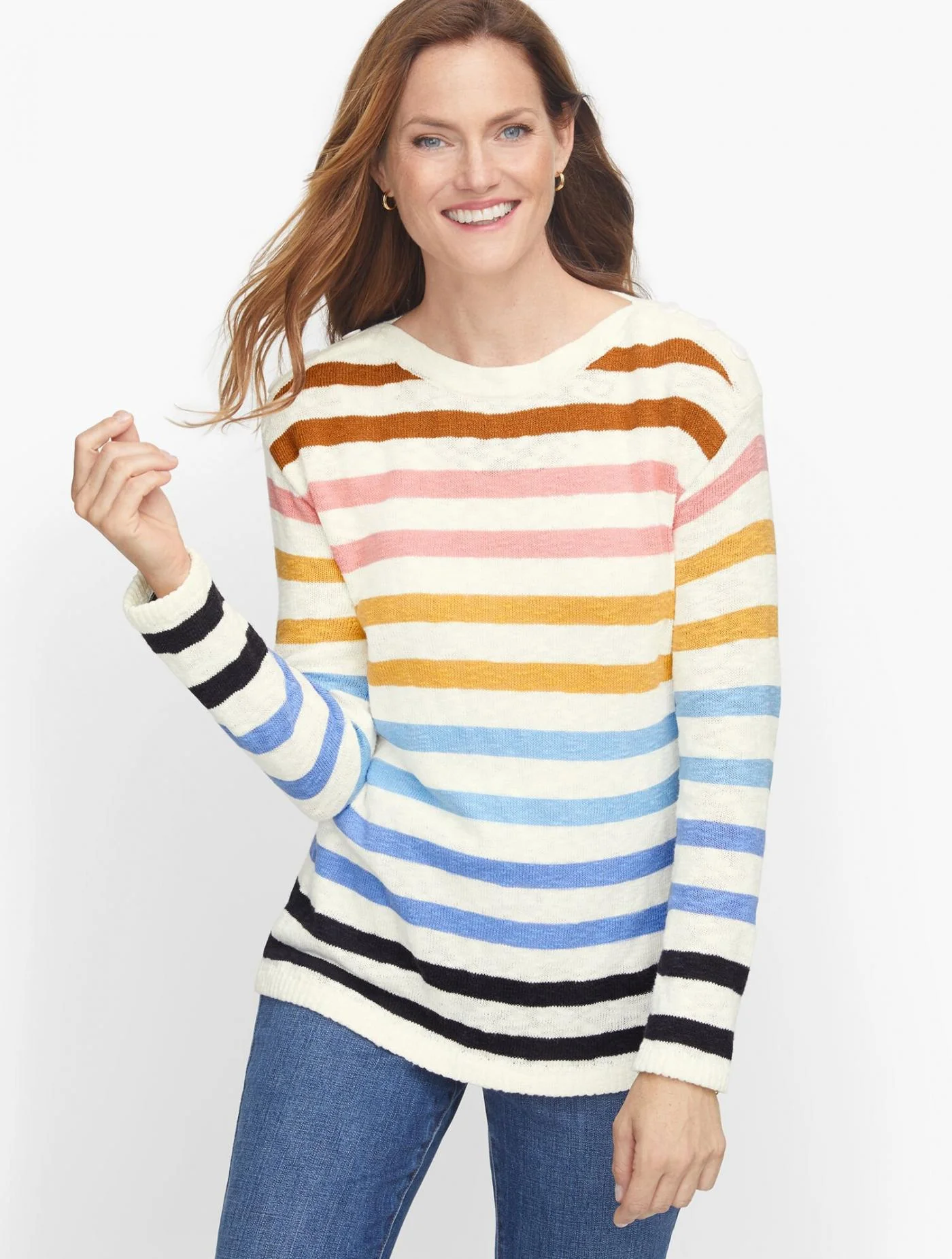 Sweaters | Slub Cotton Stripe Sweater IVORY MULTI &#8211; Talbots Womens