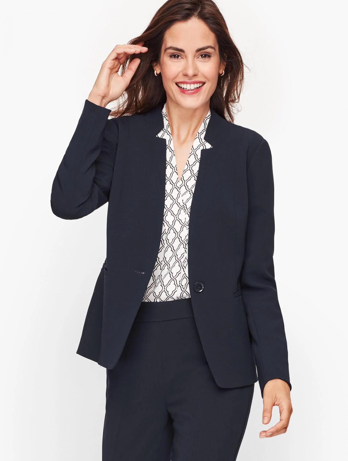 Jackets and Outerwear | Easy Travel Stand Collar Blazer INDIGO BLUE &#8211; Talbots Womens