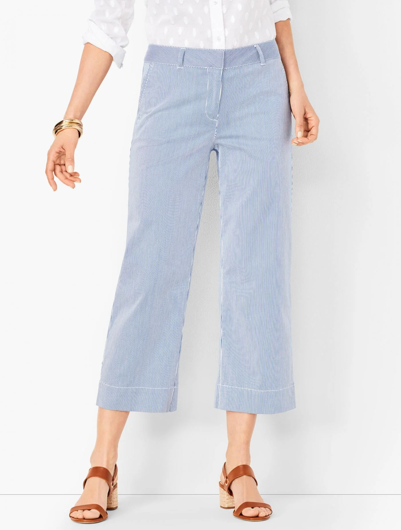 Pants | Wide-Leg Crops &#8211; Pinstripe IVORY/ULTRAMARINE BLUE &#8211; Talbots Womens