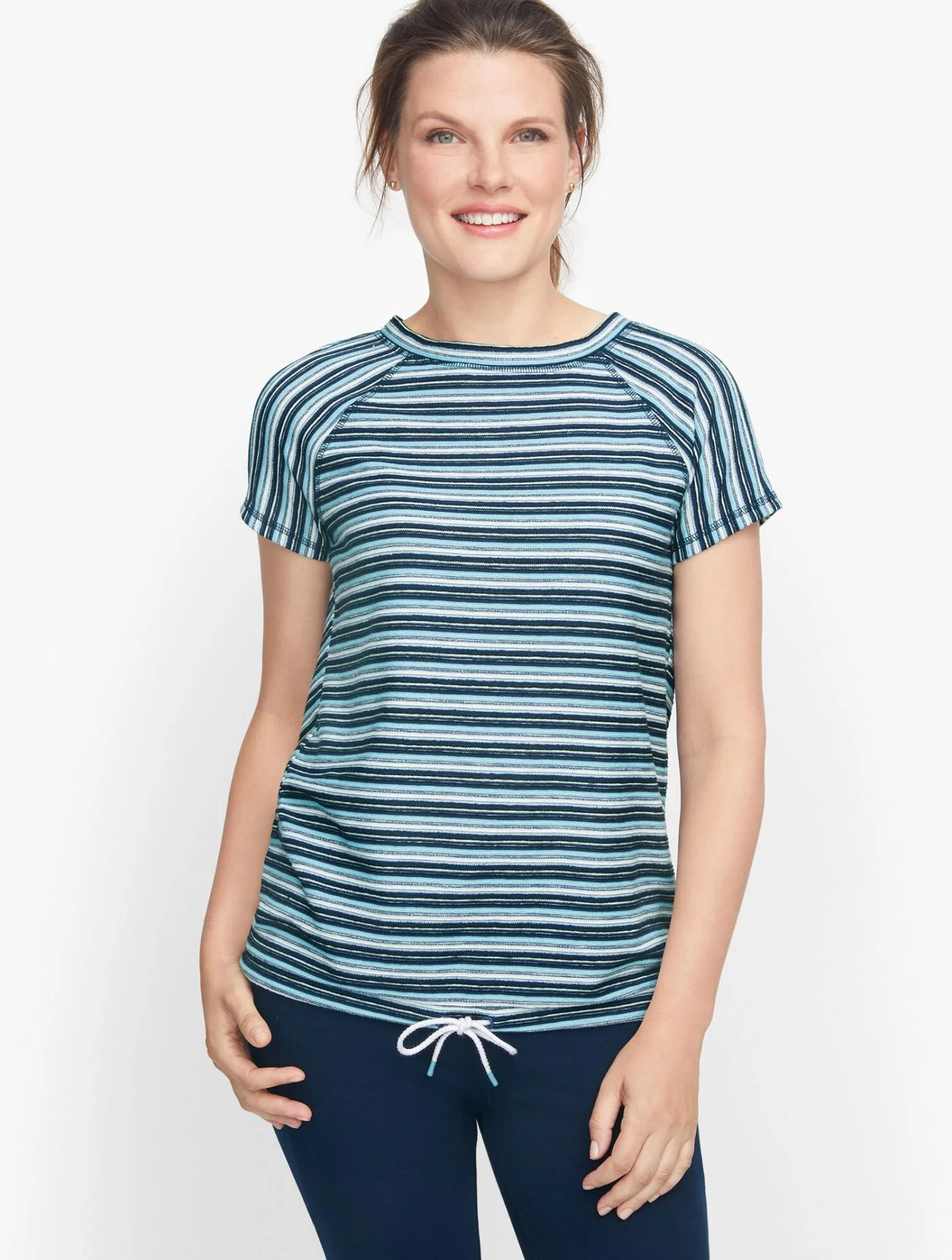 Tees and Knits | Drawstring Hem Stripe Pullover SALT BLUE MULTI &#8211; Talbots Womens