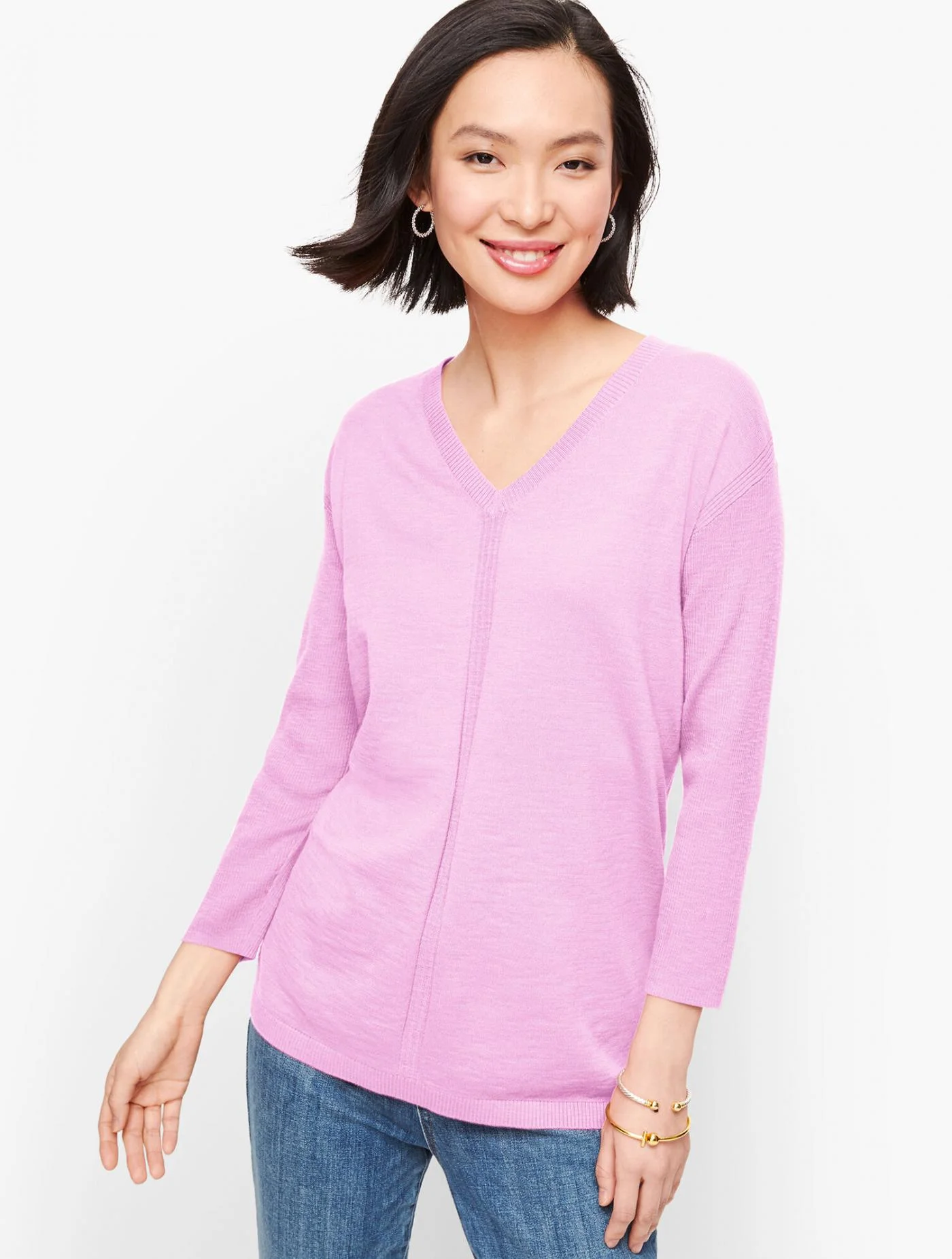 Sweaters | Cotton V-Neck Sweater RADIANT ORCHID &#8211; Talbots Womens