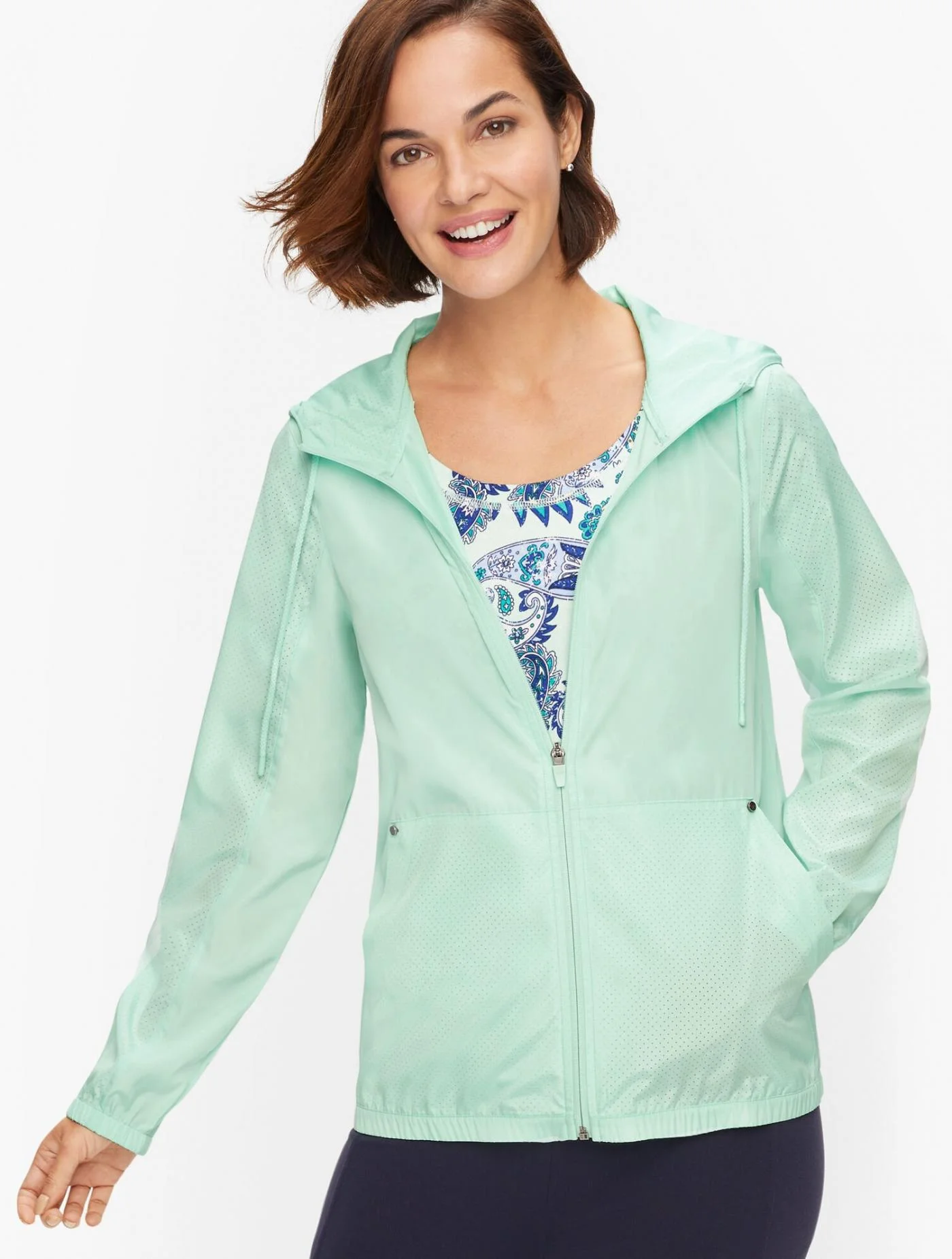 Jackets and Outerwear | Hooded High-Low Hem Jacket ICED MINT &#8211; Talbots Womens