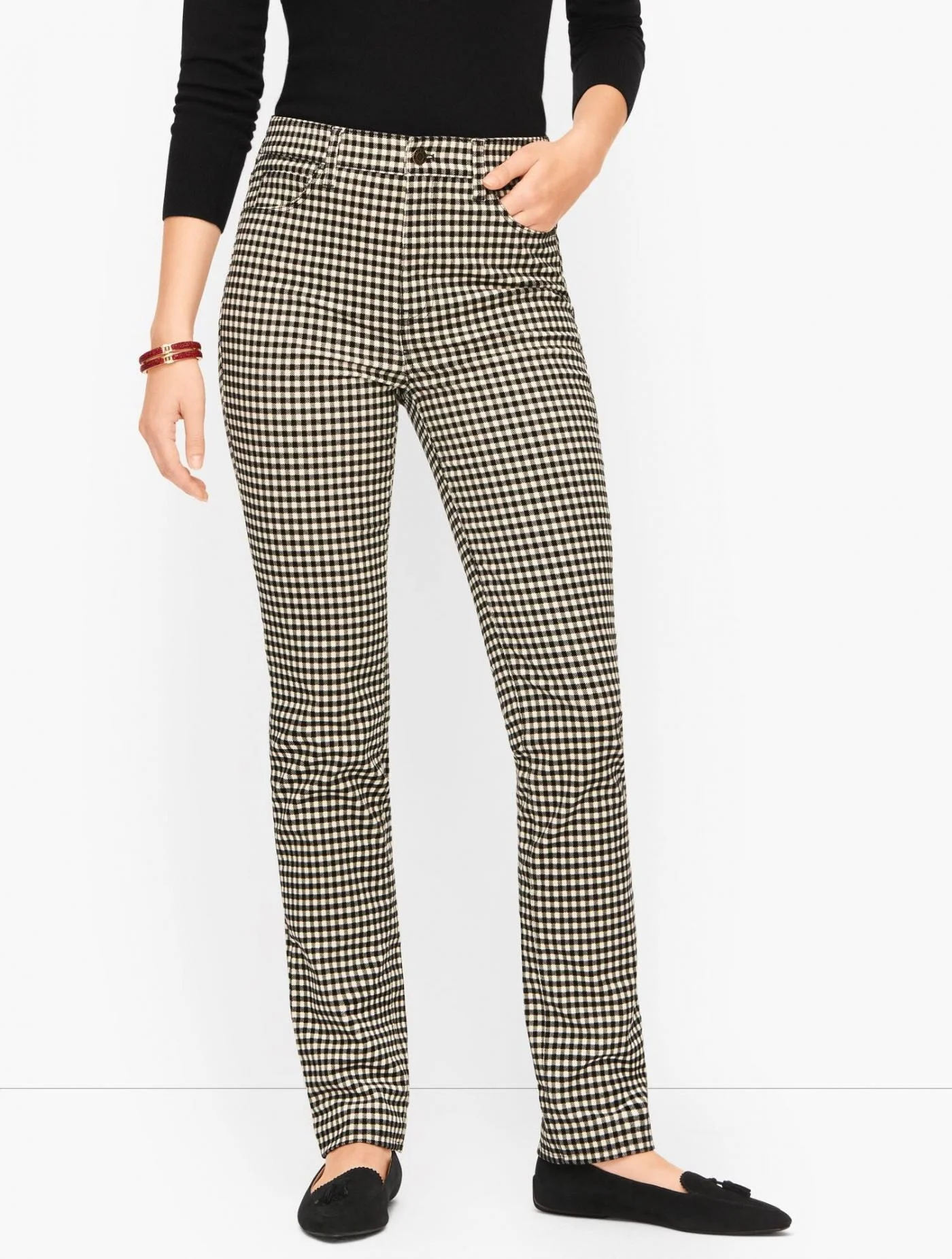 Pants | Stretch Corduroy Straight Leg Pants &#8211; Buffalo Check IVORY/BLACK &#8211; Talbots Womens