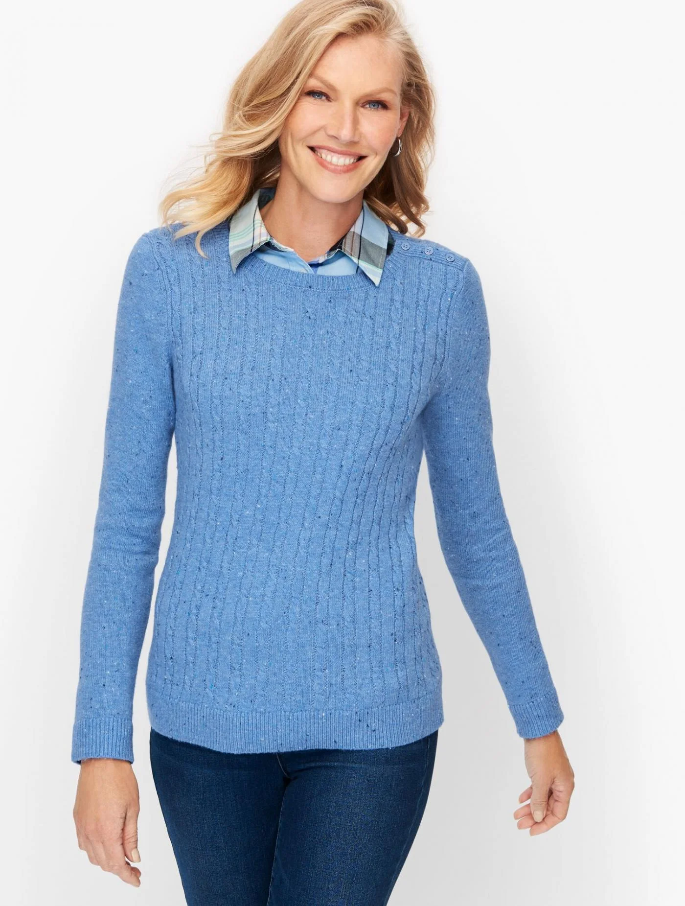 Sweaters | Supersoft Cableknit Sweater &#8211; Tweed ENCHANTED BLUE HEATHER &#8211; Talbots Womens