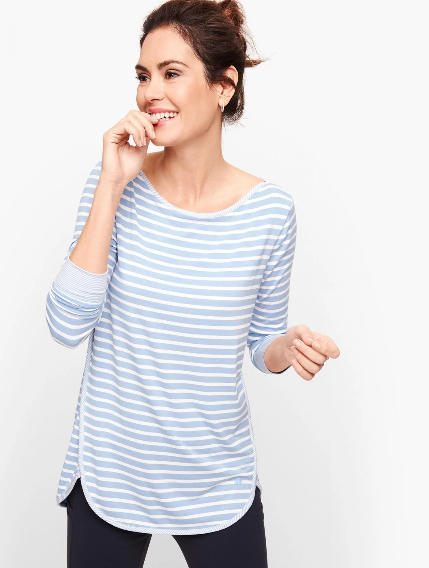 Tees and Knits | UPF 50+ Stripe Top BLUE SKY/WHITE &#8211; Talbots Womens