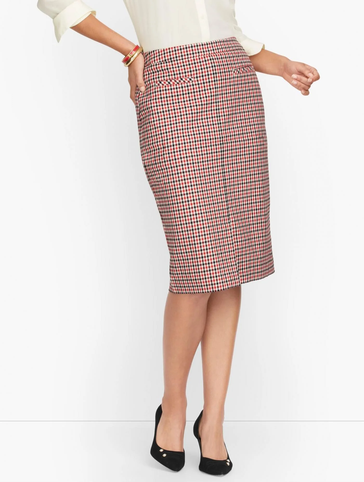 Skirts | Gingham Twill Pencil Skirt RED POP &#8211; Talbots Womens