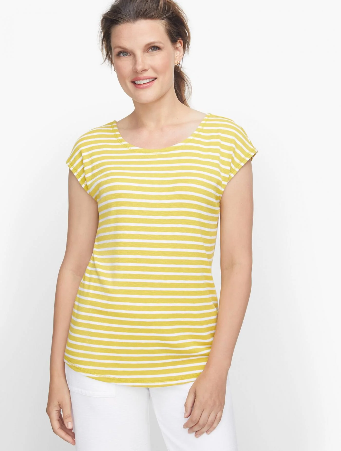 Tees and Knits | Crisscross Back Tee &#8211; Borneo Stripe MARGARITA/WHITE &#8211; Talbots Womens