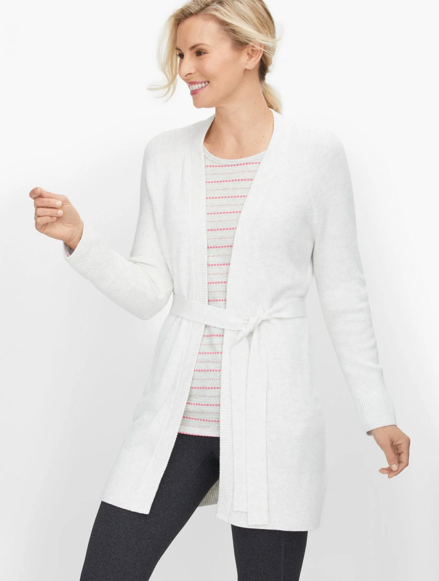 Sweaters | Open Front Belted Cardigan VESPER HEATHER &#8211; Talbots Womens