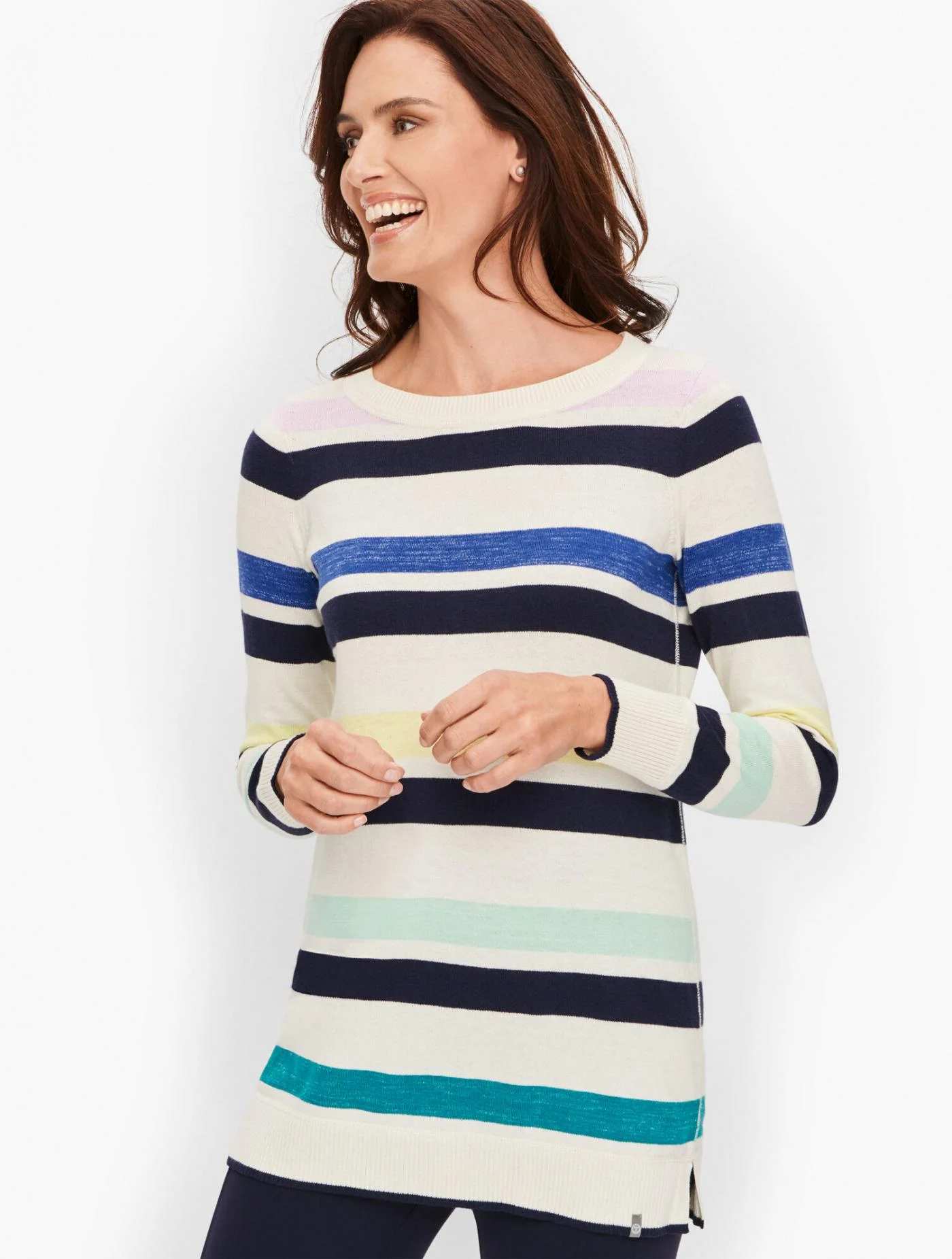 Sweaters | Colorful Striped Crewneck Sweater TALBOTS IVORY &#8211; Talbots Womens