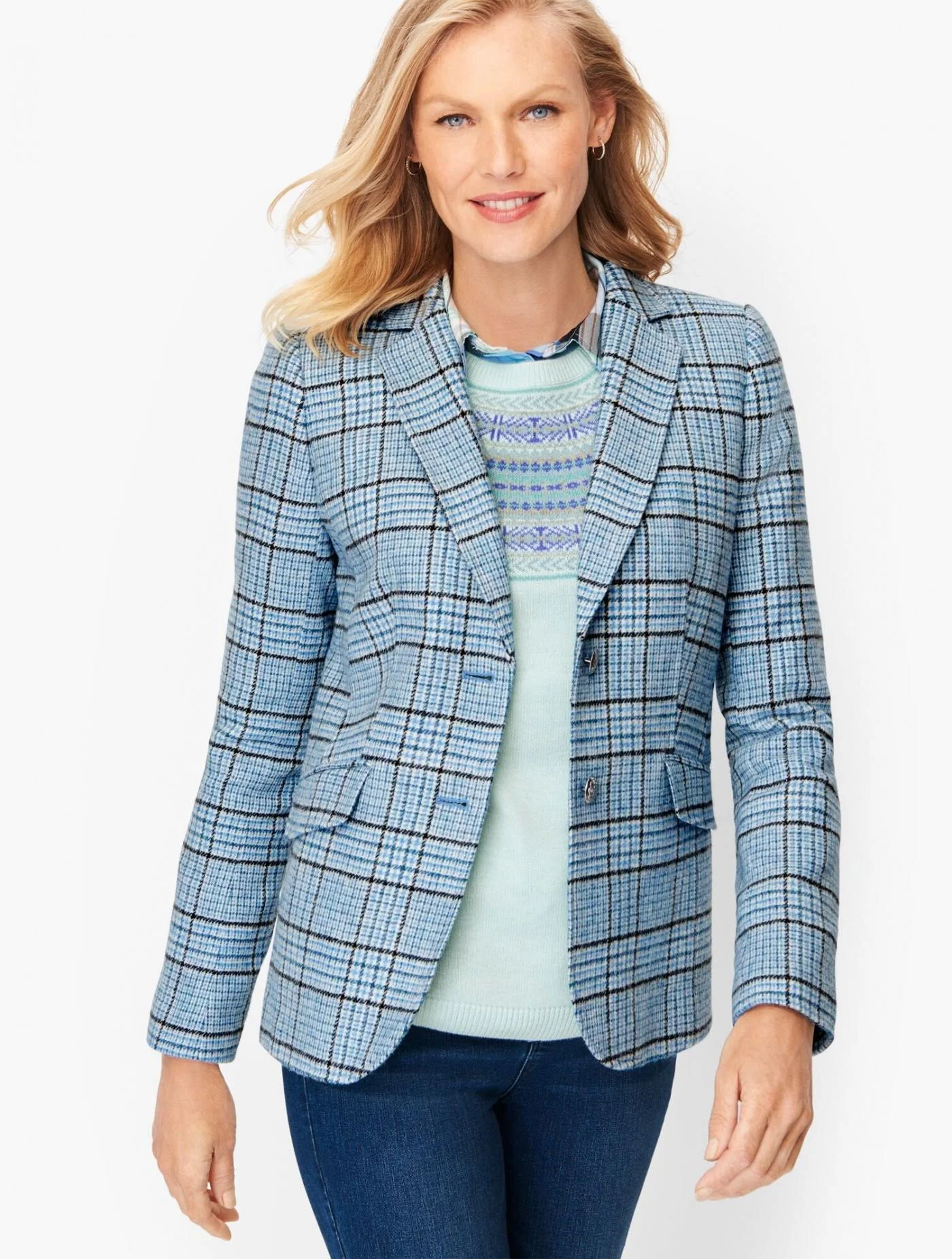 Jackets and Outerwear | Classic Shetland Blazer &#8211; Glen Plaid MINT MULTI &#8211; Talbots Womens