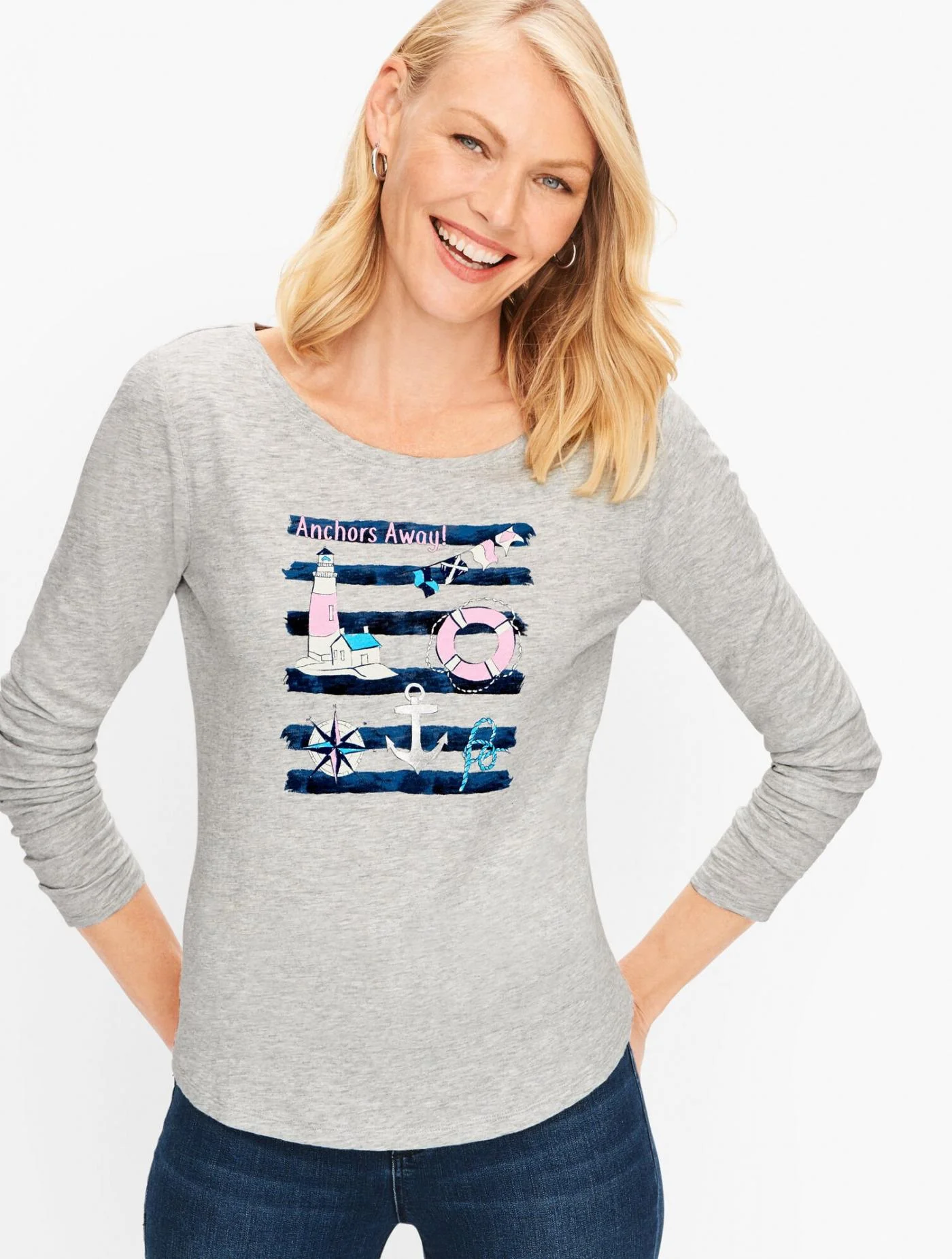 Tees and Knits | Nautical Tee GREY SKY HEATHER &#8211; Talbots Womens