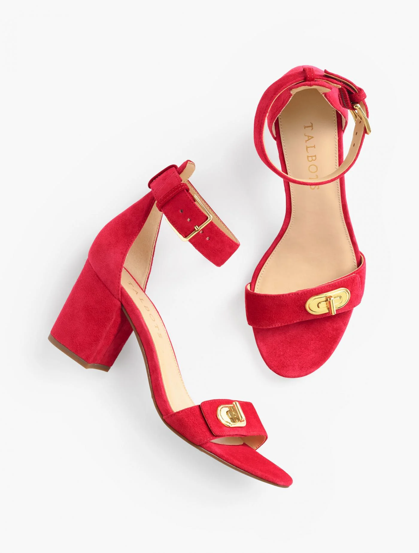 Heels | Beatrice Turnlock Sandals &#8211; Suede RED POP &#8211; Talbots Womens