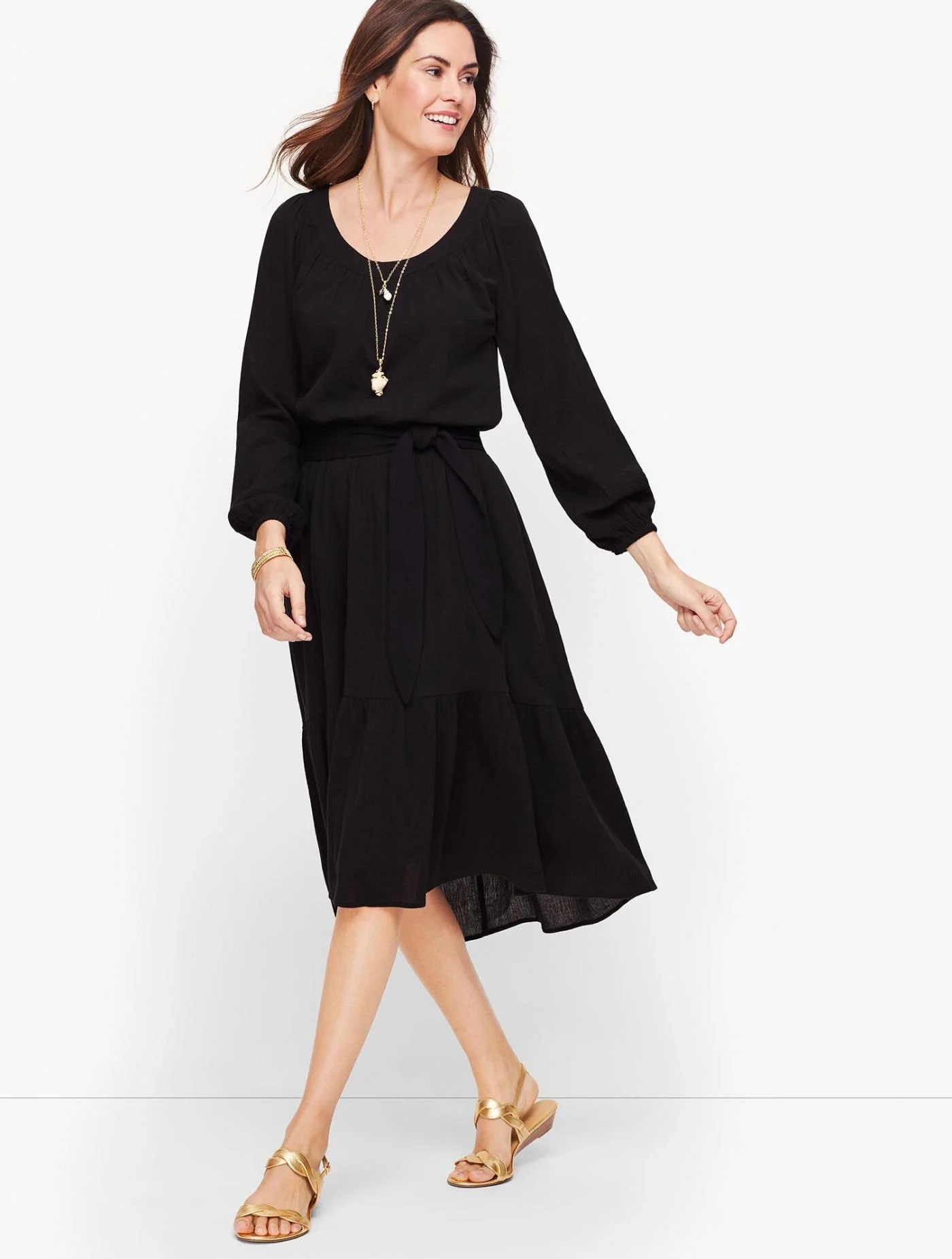 Dresses | Gauze Flounce Hem Midi Dress BLACK &#8211; Talbots Womens