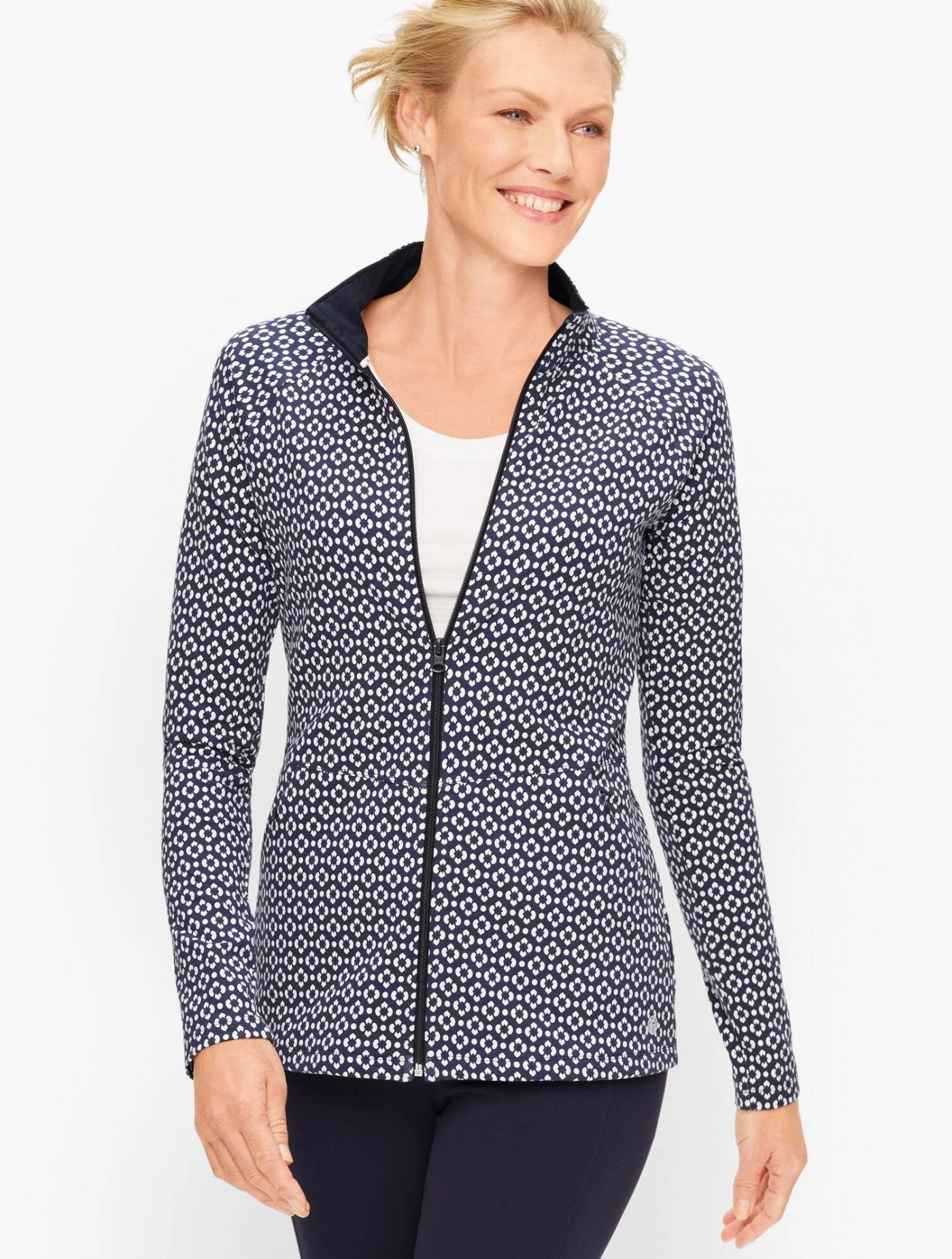 Tees and Knits | Everyday Yoga Jacket &#8211; Geo Floral INDIA INK &#8211; Talbots Womens