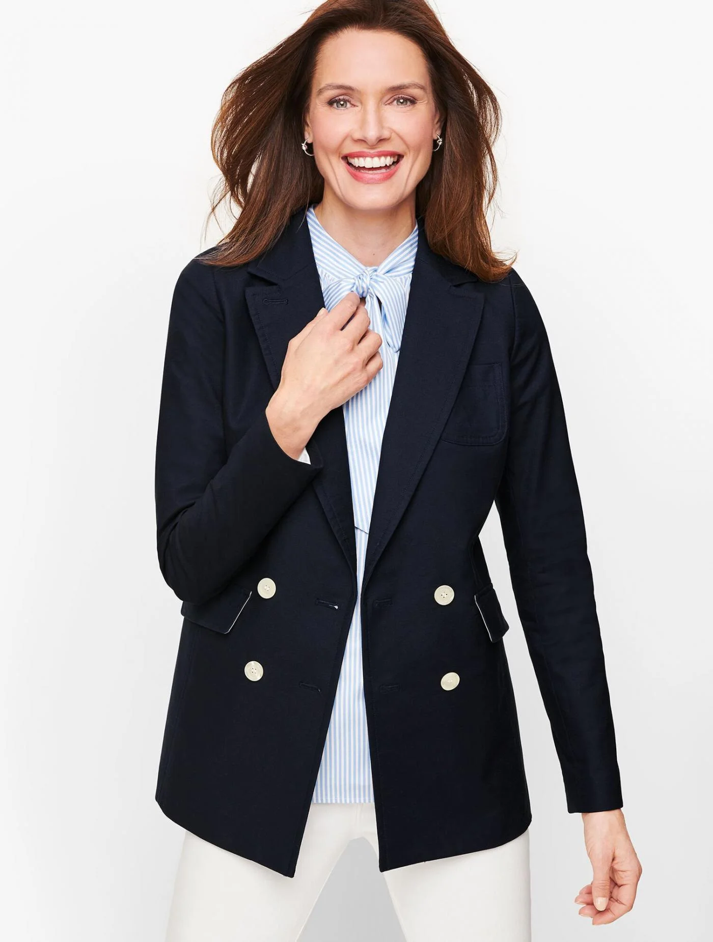 Jackets and Outerwear | Double Breasted Oxford Blazer INDIGO &#8211; Talbots Womens