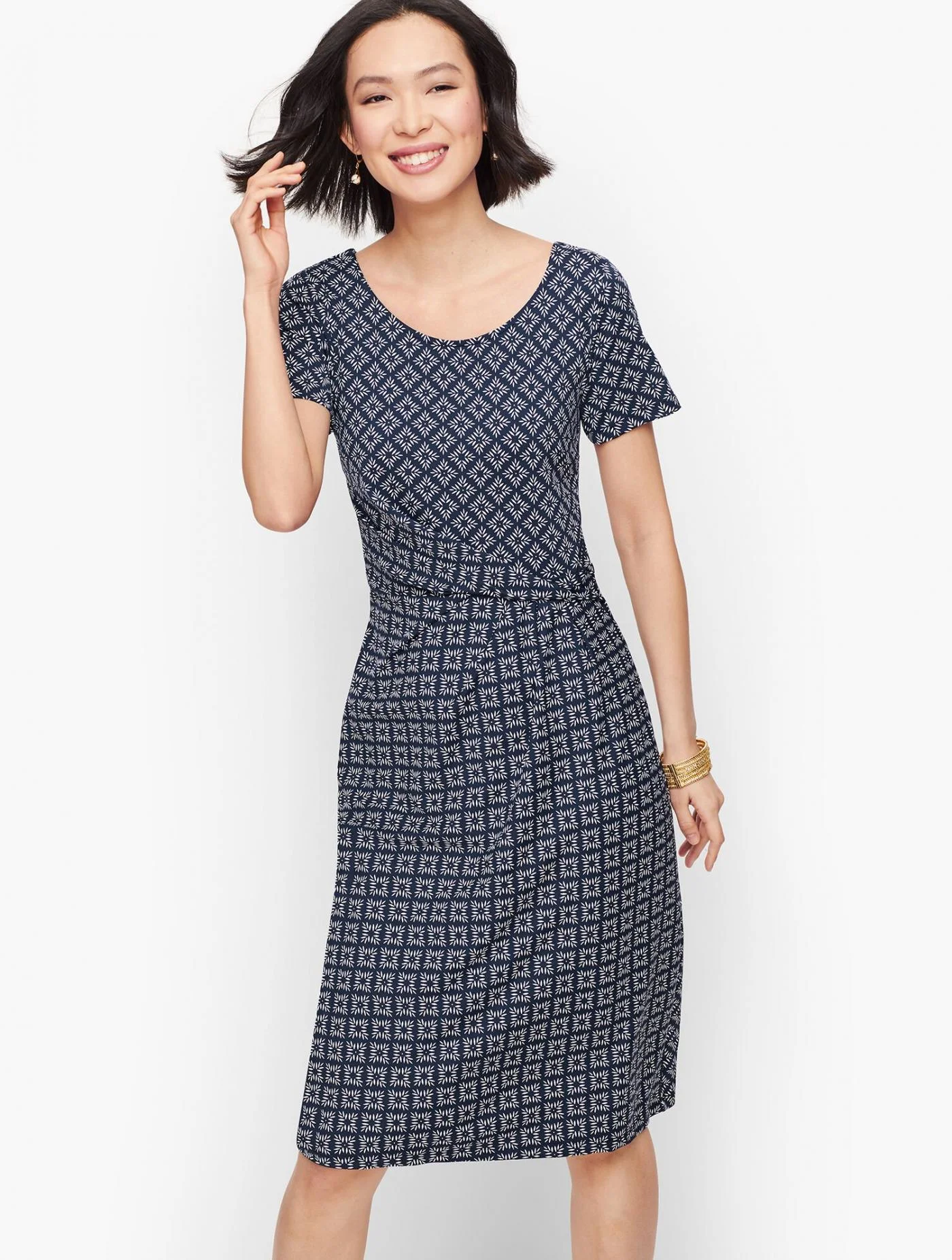 Dresses | Knit Jersey Draped Sheath Dress INDIA INK/WHITE &#8211; Talbots Womens