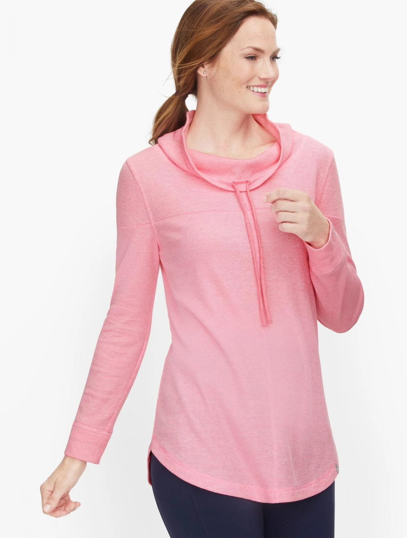 Tees and Knits | Textured Cowlneck Pullover PINK LOTUS/IVORY &#8211; Talbots Womens