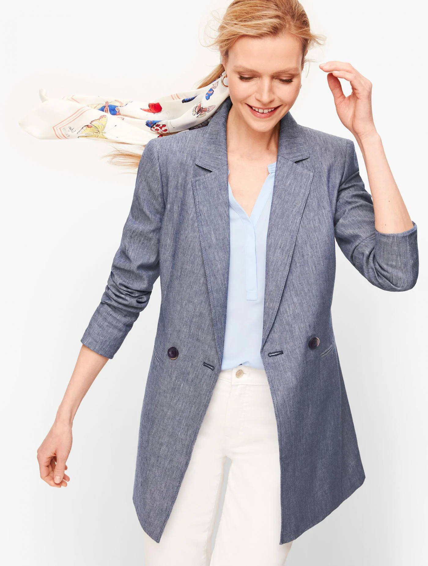 Jackets and Outerwear | Double Breasted Linen Blazer MEDIUM CHAMBRAY &#8211; Talbots Womens