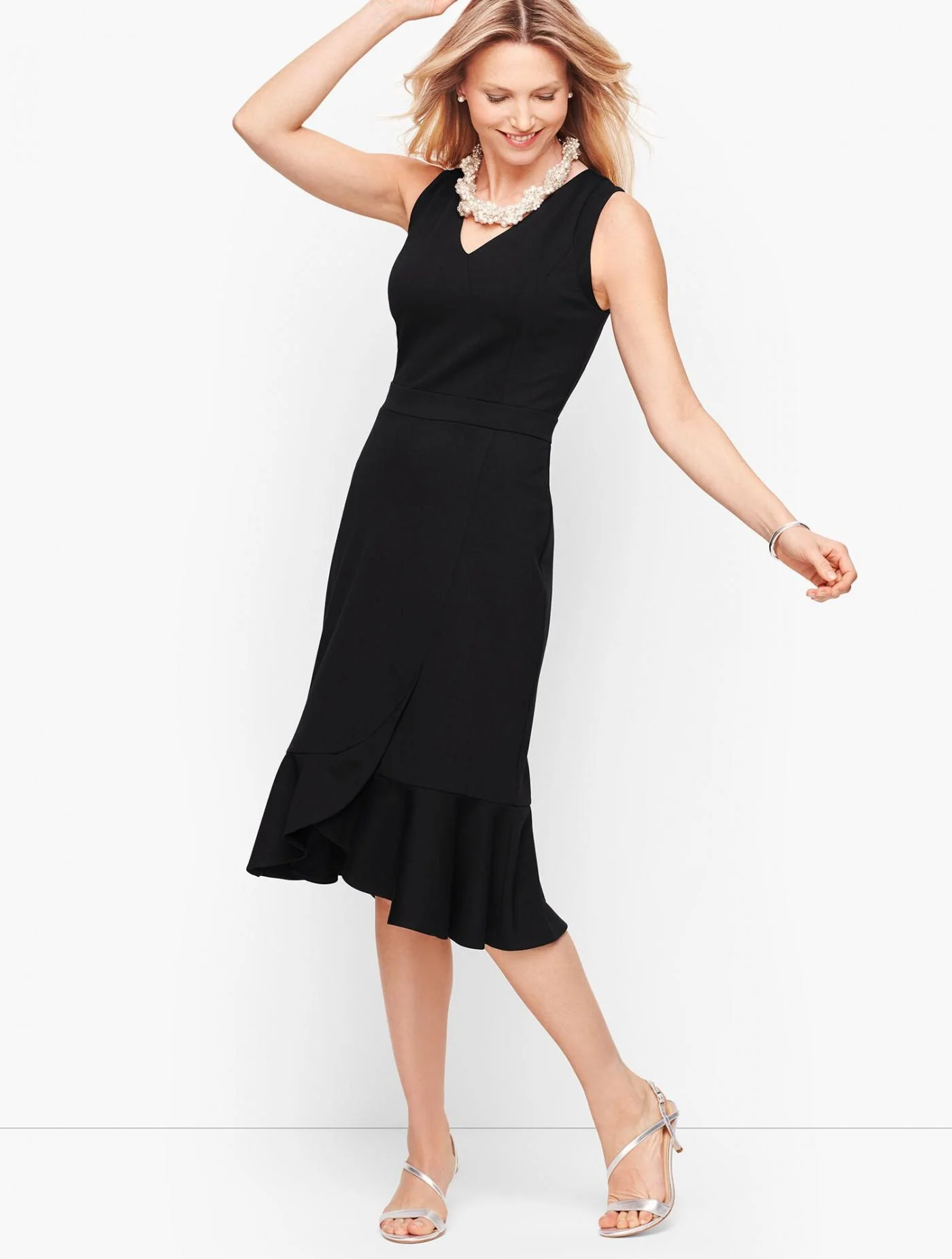 Dresses | Ponte Flounce Hem Wrap Dress BLACK &#8211; Talbots Womens