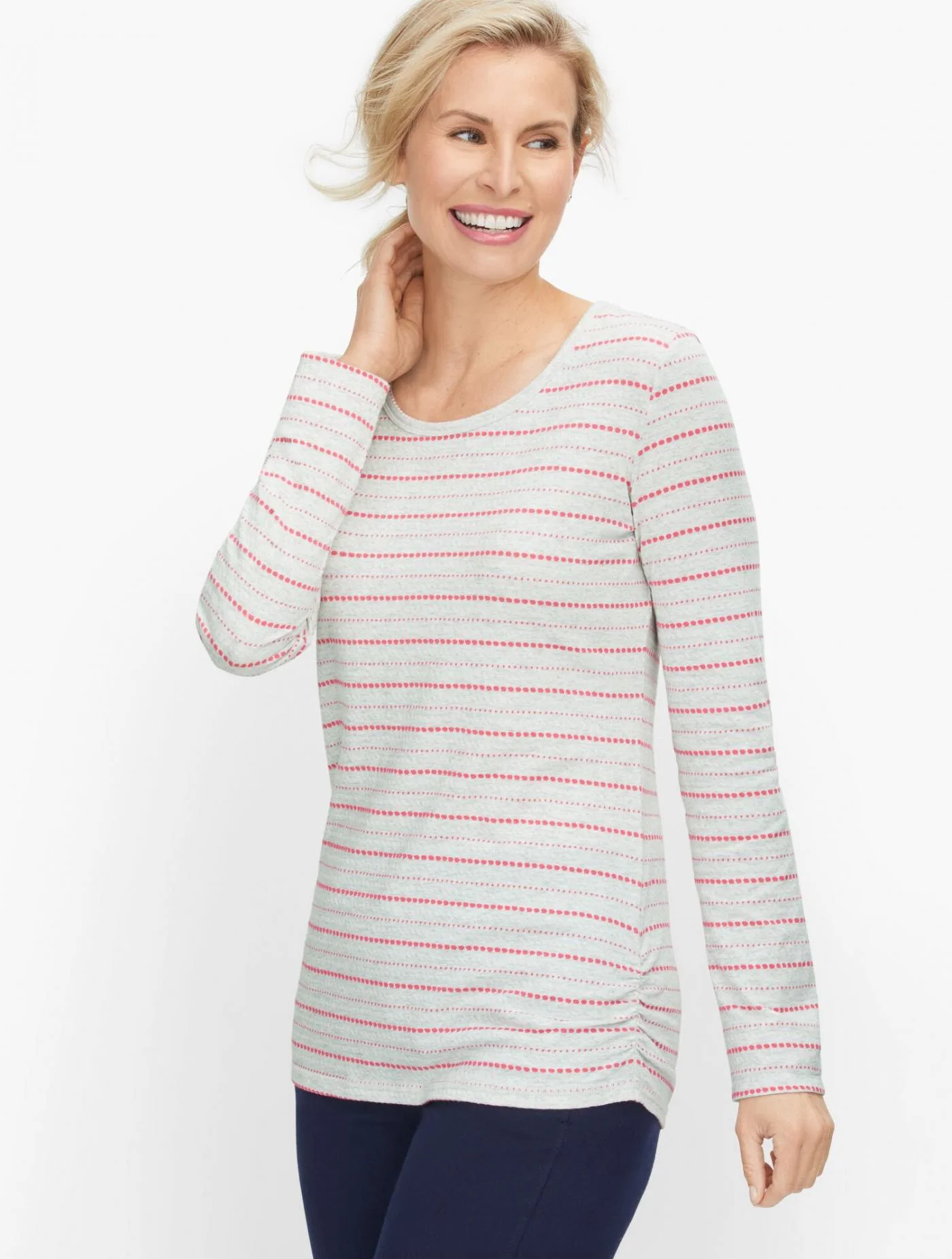 Tees and Knits | Side Ruched Tee SOFT MIST HEATHER MULTI &#8211; Talbots Womens