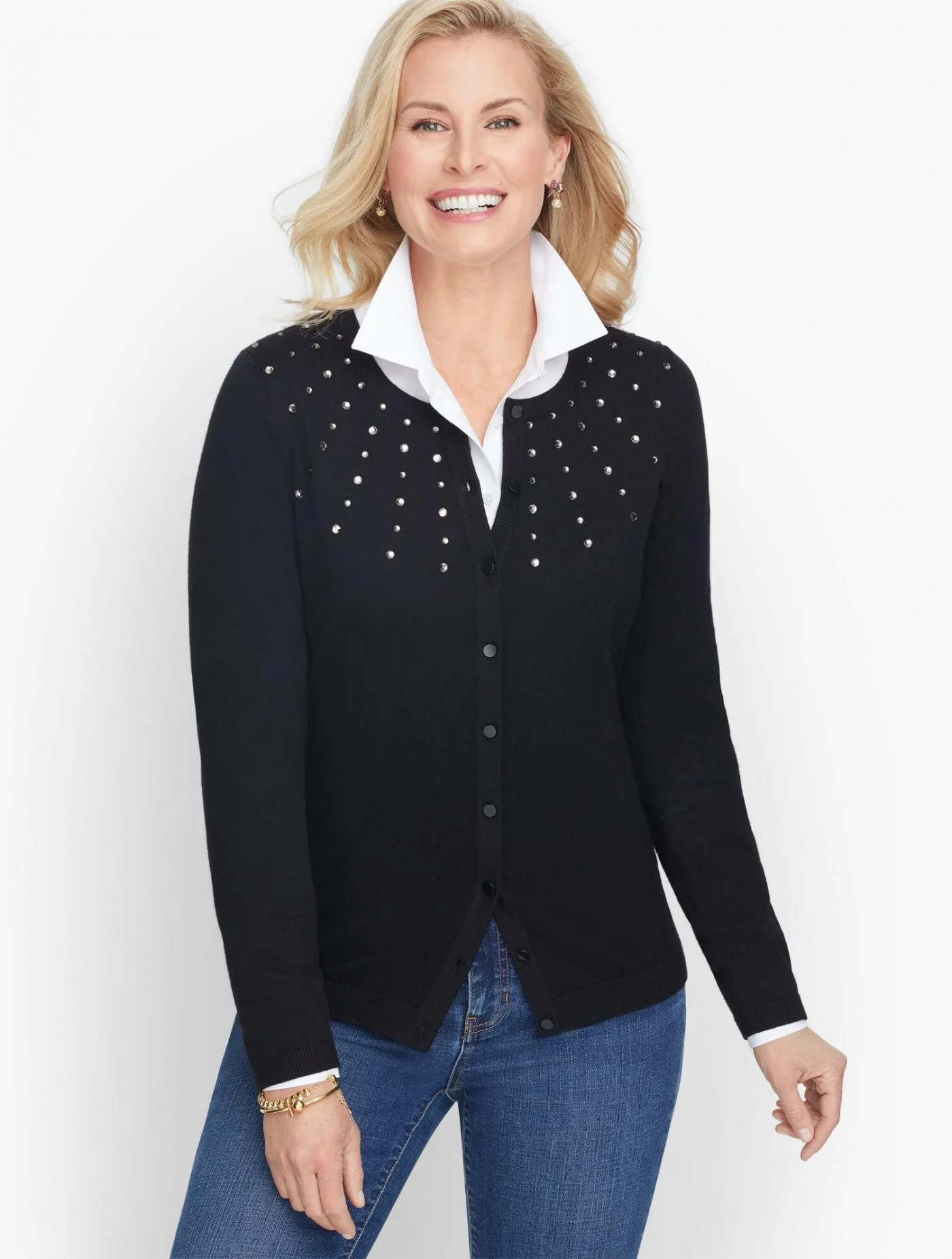 Sweaters | Charming Cardigan &#8211; Starburst Embellished BLACK MULTI &#8211; Talbots Womens