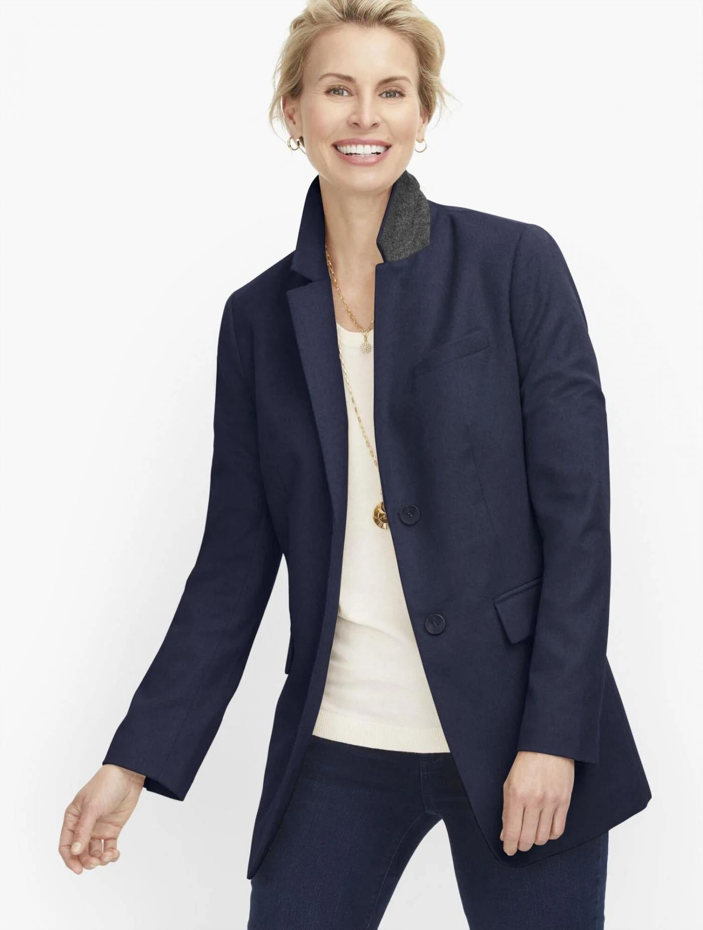 Jackets and Outerwear | Long Wool Blend Blazer &#8211; Brushed Wool BLUE &#8211; Talbots Womens