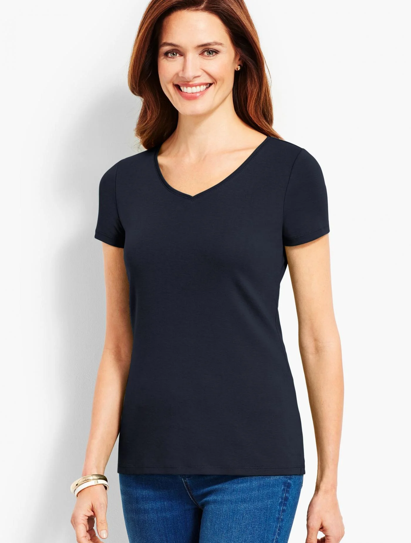 Tees and Knits | Pima Cotton V-Neck Tee INDIGO &#8211; Talbots Womens