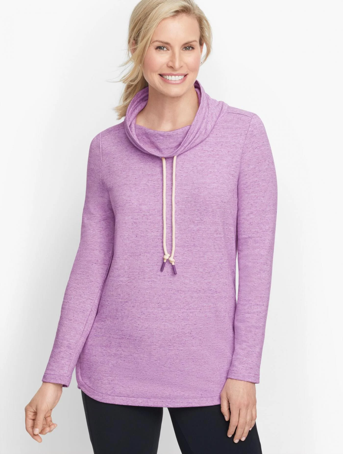 Tees and Knits | Heathered Drawstring Cowlneck Pullover MAGENTA HEATHER &#8211; Talbots Womens