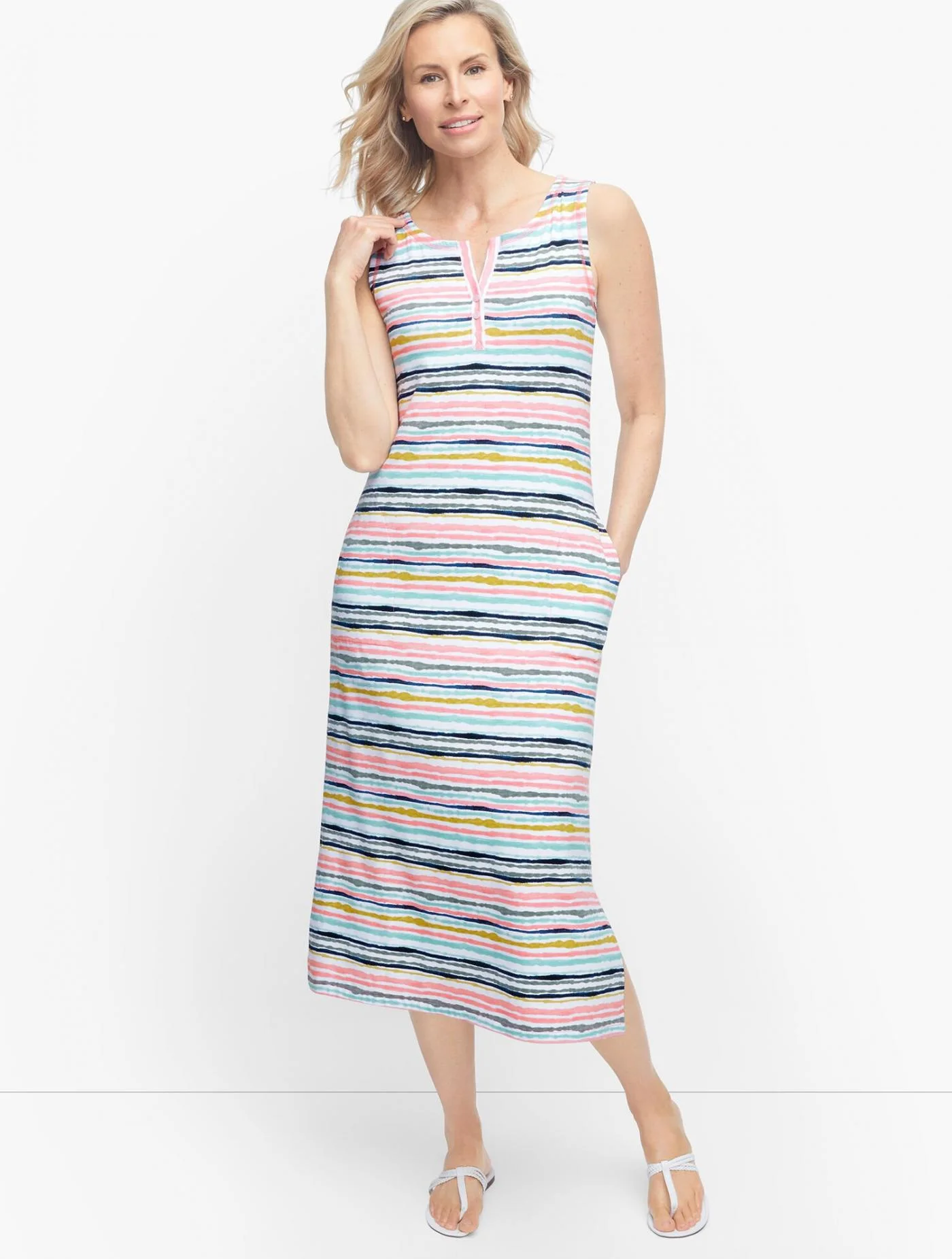 Dresses | Painterly Stripe Henley Midi Dress WHITE MULTI &#8211; Talbots Womens