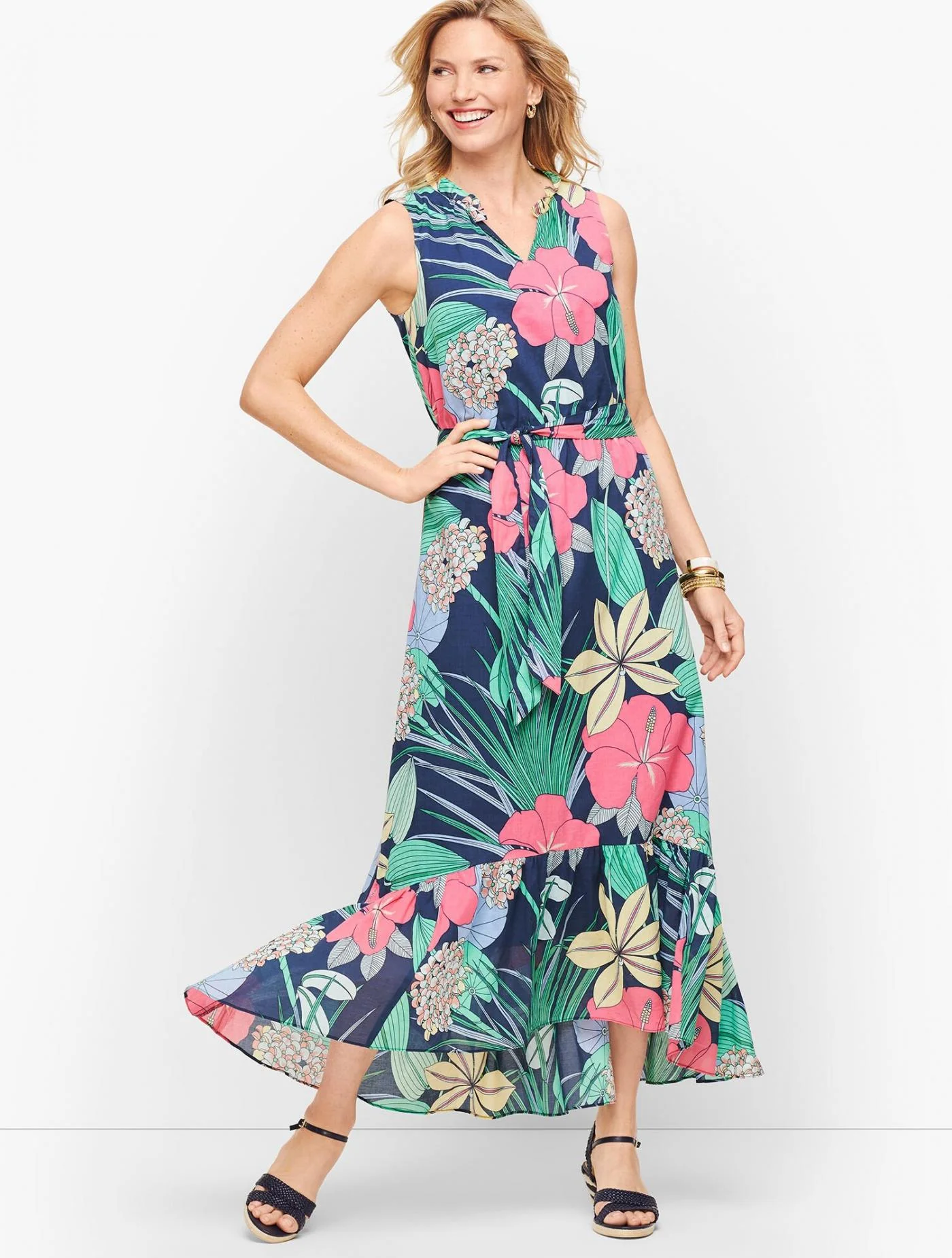 Dresses | Voile Hibiscus Maxi Dress INDIA INK MULTI &#8211; Talbots Womens