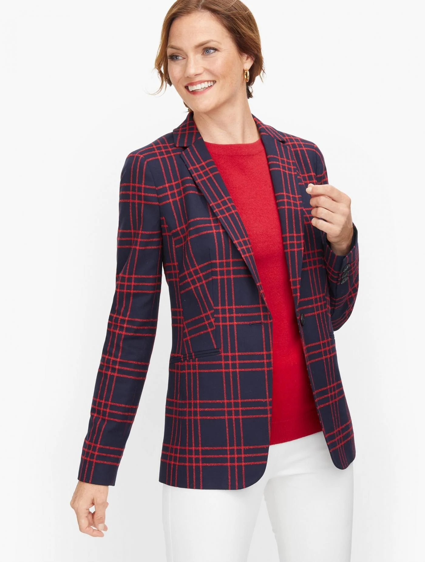 Jackets and Outerwear | Boucl&eacute; Windowpane Blazer RED POP &#8211; Talbots Womens