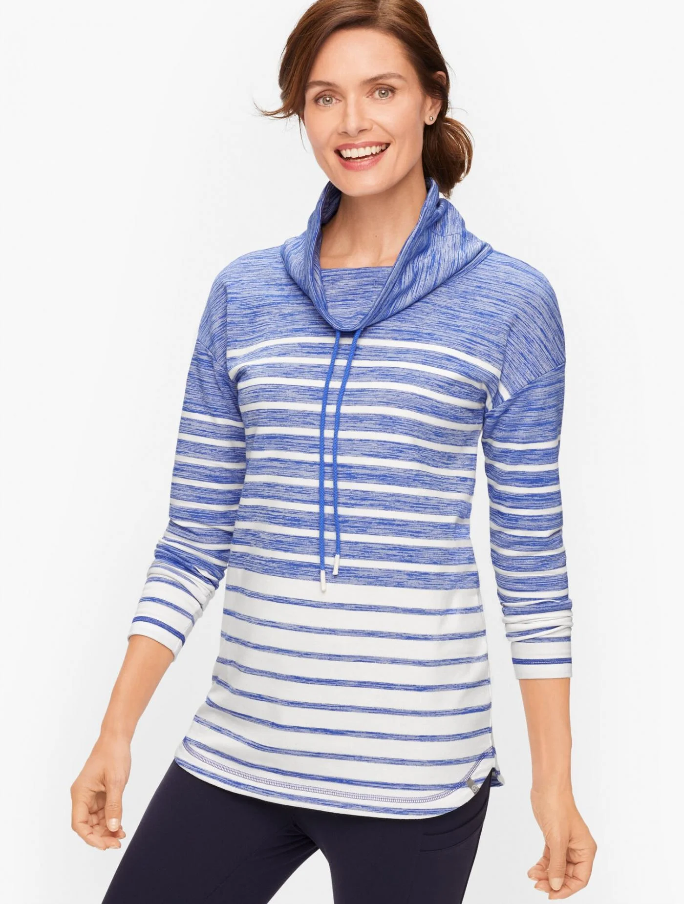 Tees and Knits | Drawstring Cowlneck Stripe Pullover BLUE MULTI &#8211; Talbots Womens