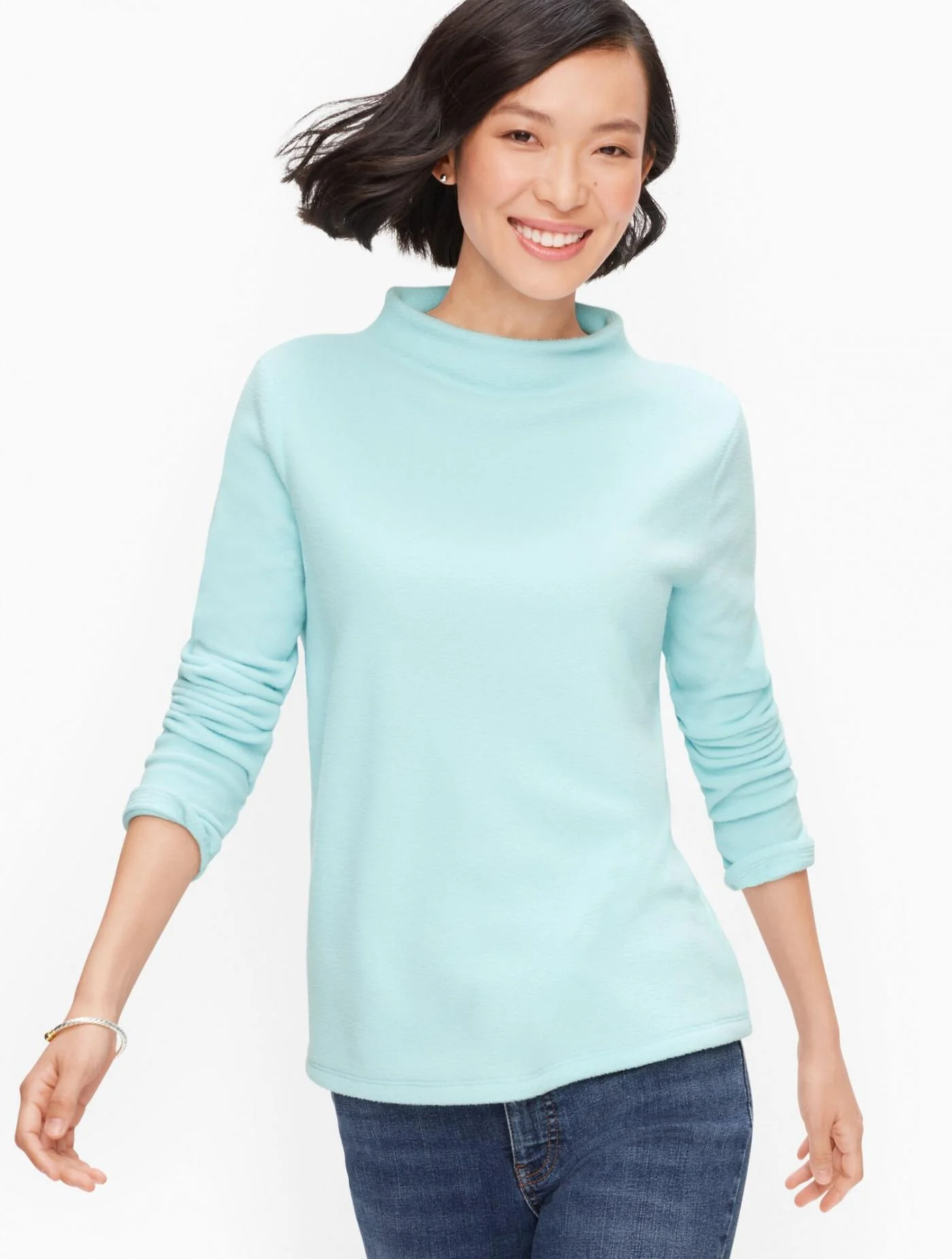 Tees and Knits | Microfleece Funnel Neck Top OPAL BLUE &#8211; Talbots Womens