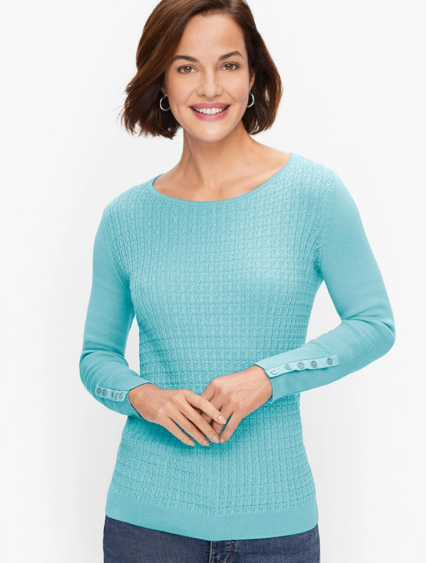 Sweaters | Cableknit Button Cuff Sweater OPAL BLUE &#8211; Talbots Womens