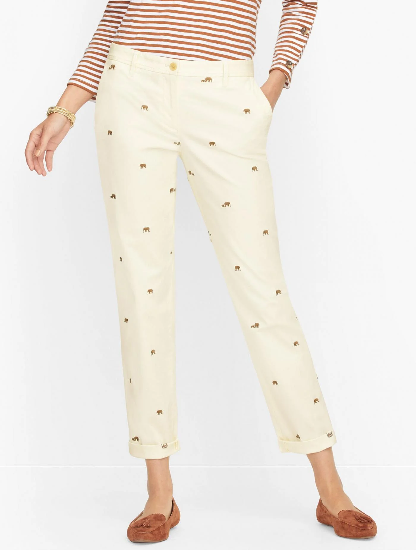 Pants | Relaxed Chinos &#8211; Embroidered Elephant IVORY MULTI &#8211; Talbots Womens