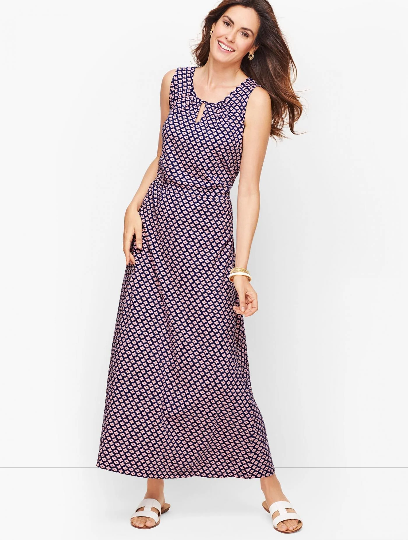 Dresses | Jersey Maxi Dress &#8211; Daisy Print INDIA INK/GARDENIA &#8211; Talbots Womens