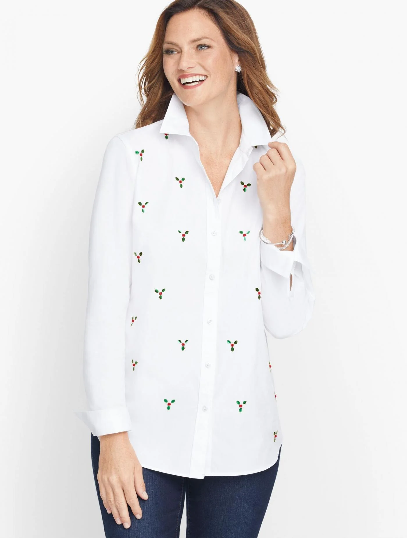 Blouses and Shirts | Embellished Button Front Shirt WHITE MULTI &#8211; Talbots Womens