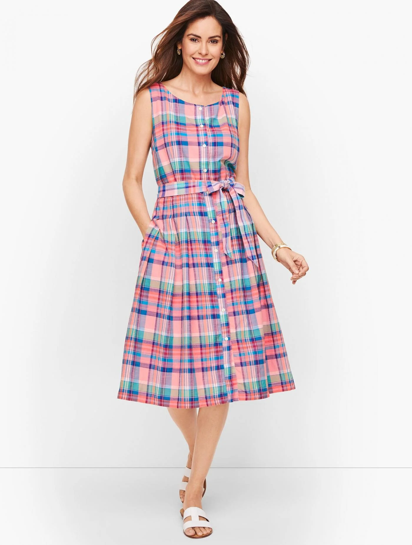 Dresses | Madras Button Front Shirtdress GARDENIA/MULTI &#8211; Talbots Womens