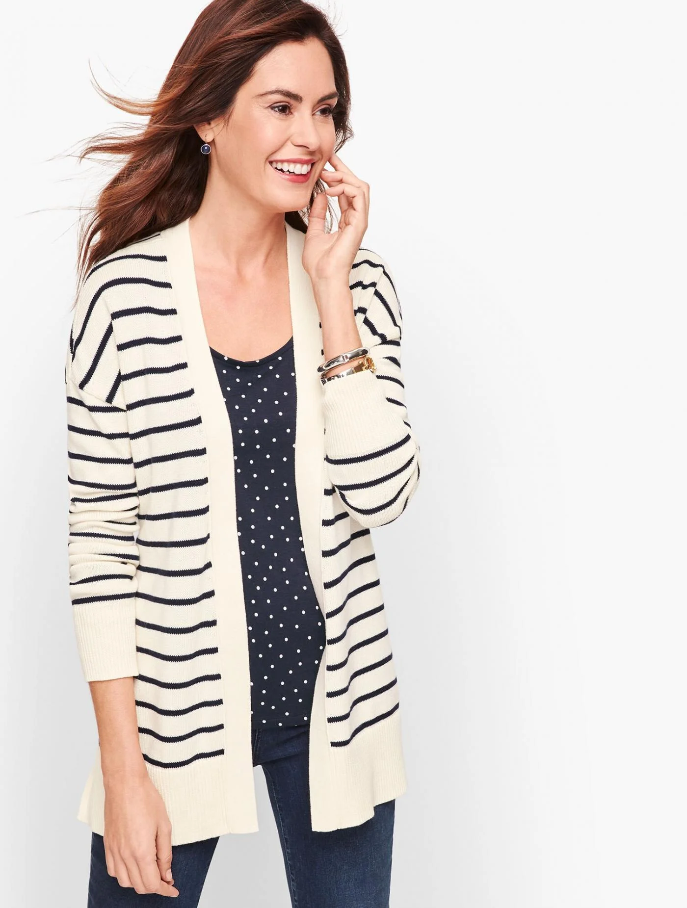 Sweaters | Stripe Belted Cardigan IVORY/INDIGO BLUE &#8211; Talbots Womens