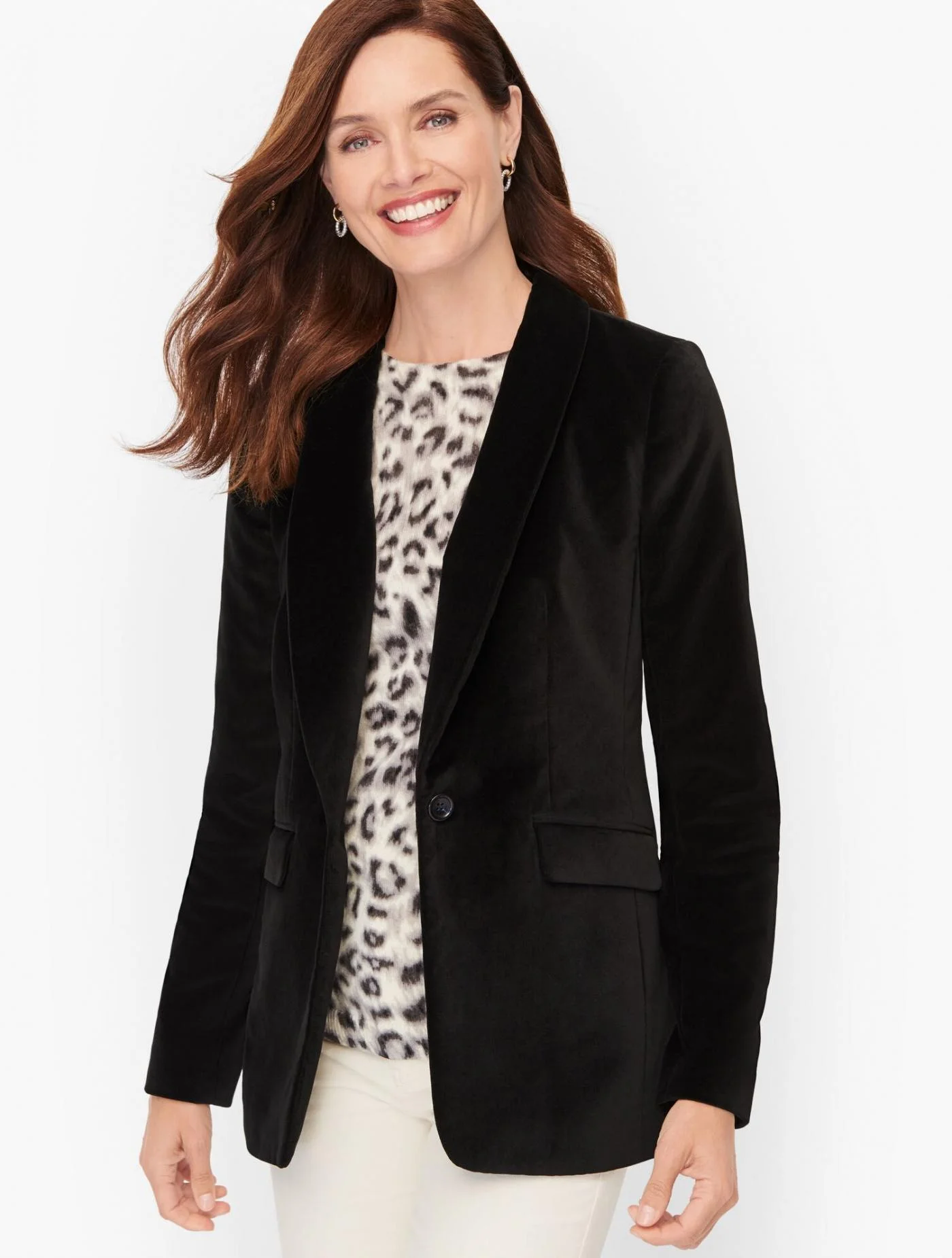 Jackets and Outerwear | Velvet Shawl Collar Blazer BLACK &#8211; Talbots Womens