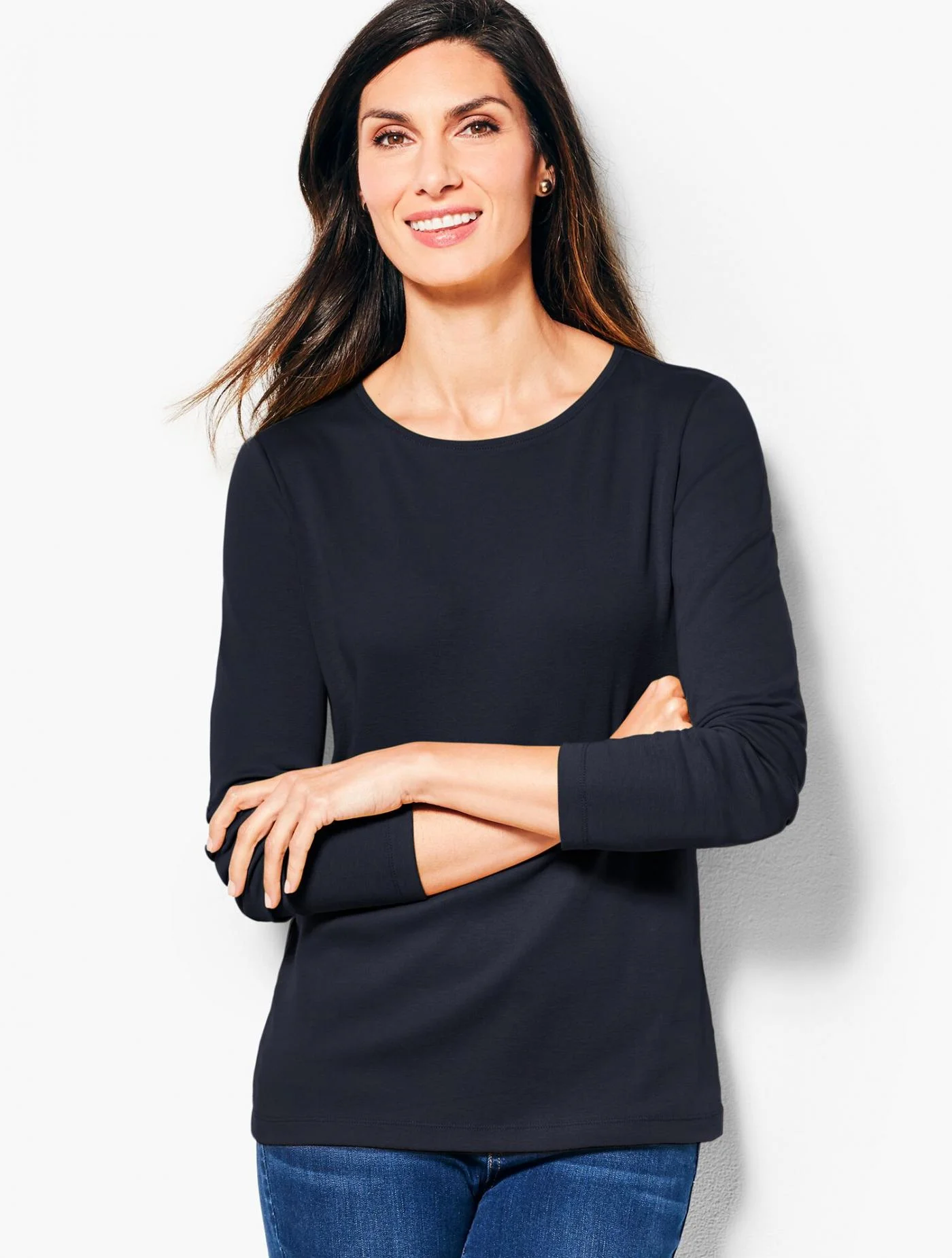 Tees and Knits | Long-Sleeve Crewneck Tee-Solid INDIGO &#8211; Talbots Womens