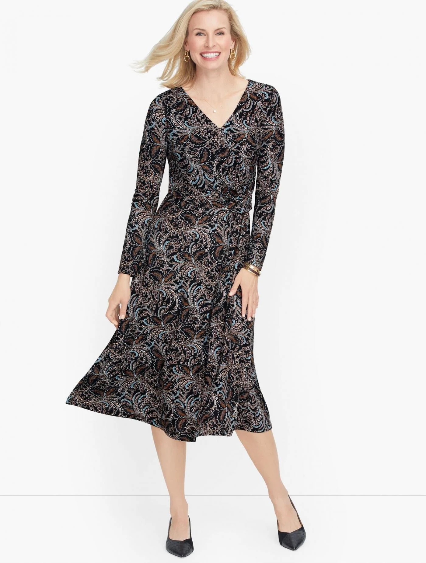 Dresses | Jersey Fit &amp; Flare Dress BLACK MULTI &#8211; Talbots Womens