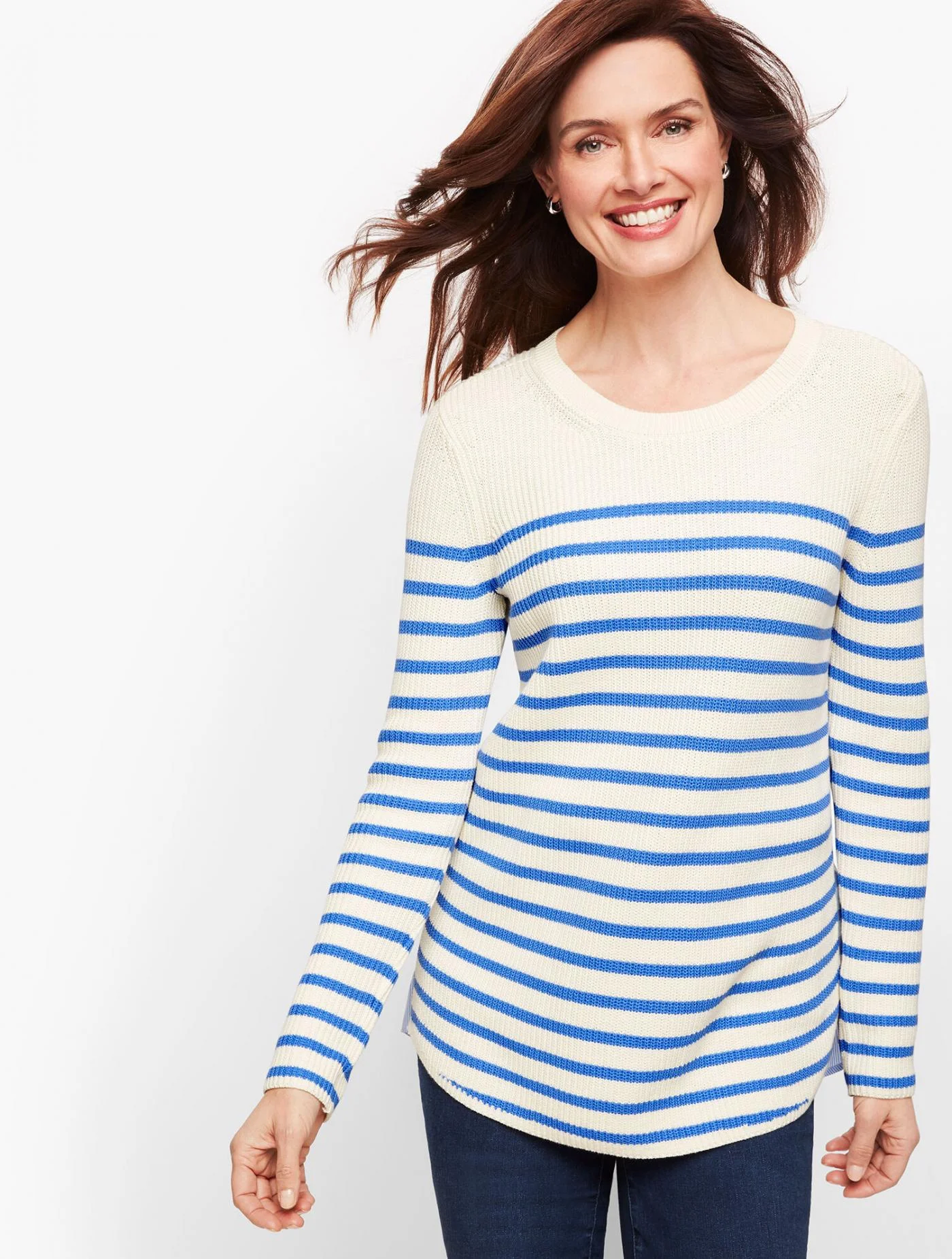 Sweaters | Mixed Fabric Sweater IVORY/BLUE WAVE &#8211; Talbots Womens