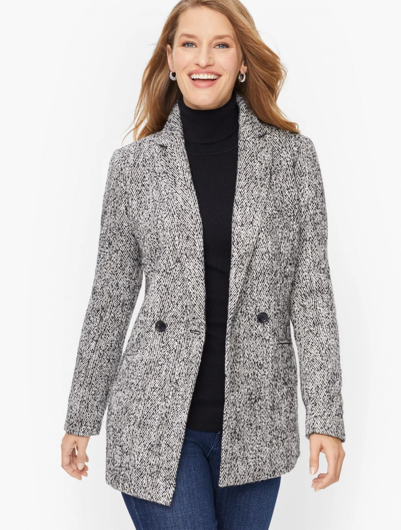 Jackets and Outerwear | Double Breasted Herringbone Blazer HERRINGBONE &#8211; Talbots Womens